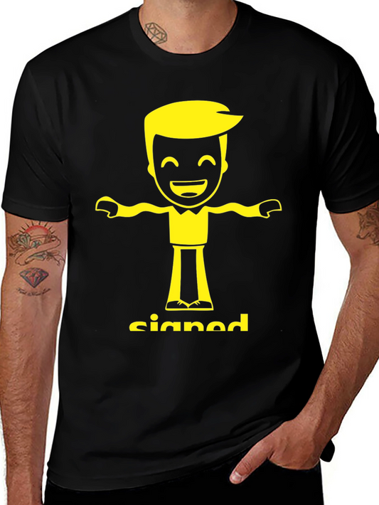 Signed Cartoon Character T-Shirt - Black