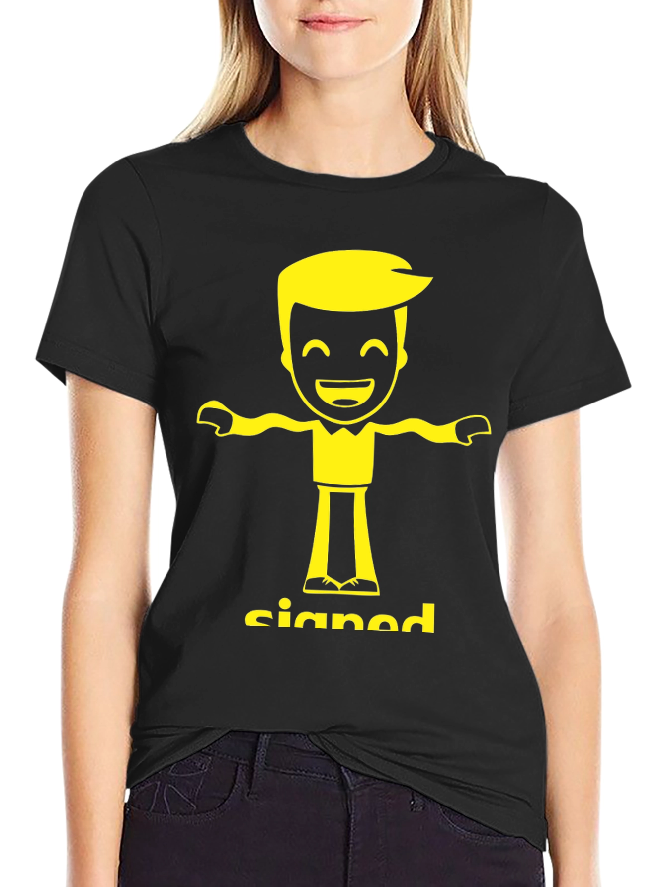 Signed Cartoon Character T-Shirt - Black