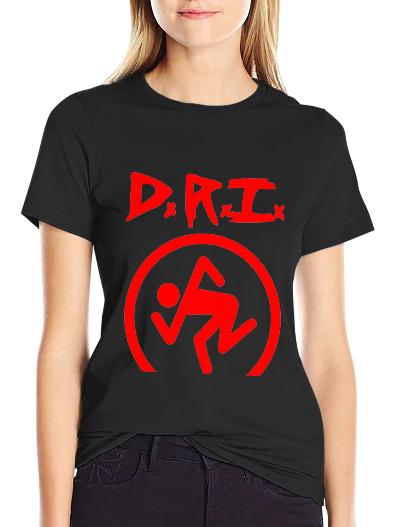 D.R.I. Logo Black T-Shirt - Red Graphic Print