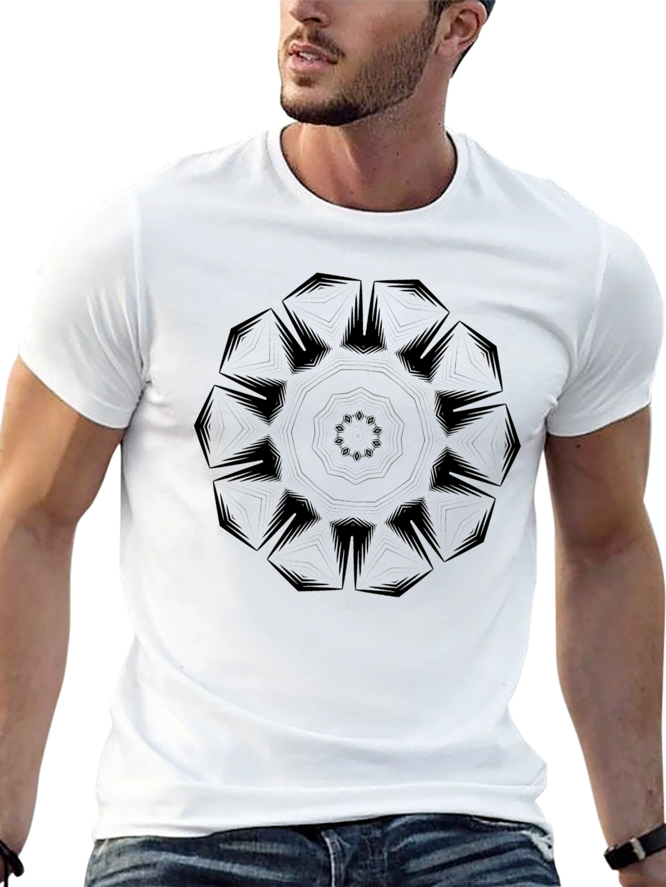 Mens Black Geometric Mandala Graphic Tee