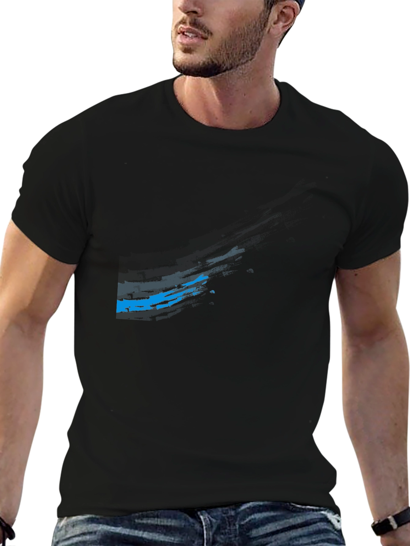 Modern Black T-Shirt with Blue Graphic