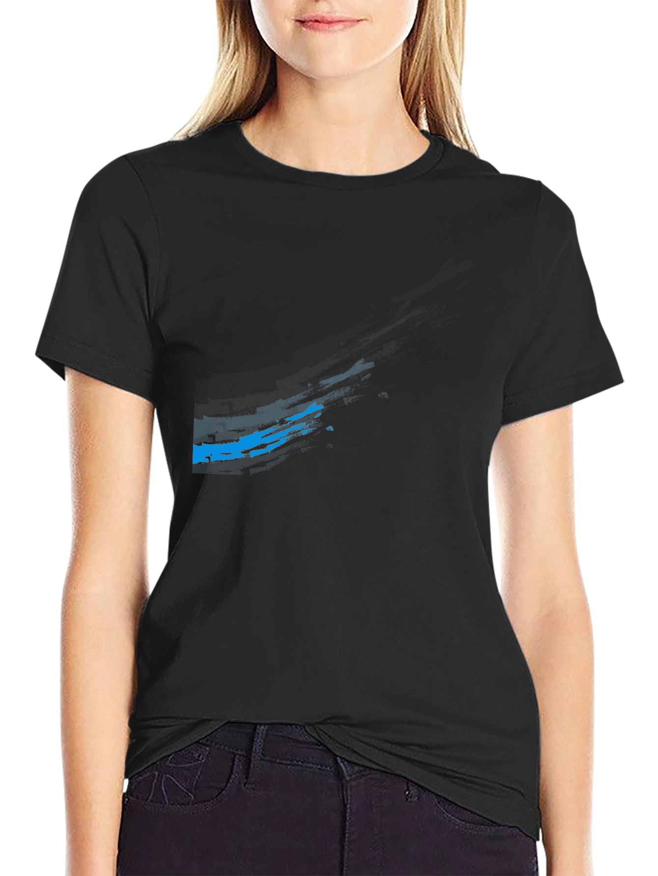 Modern Black T-Shirt with Blue Graphic