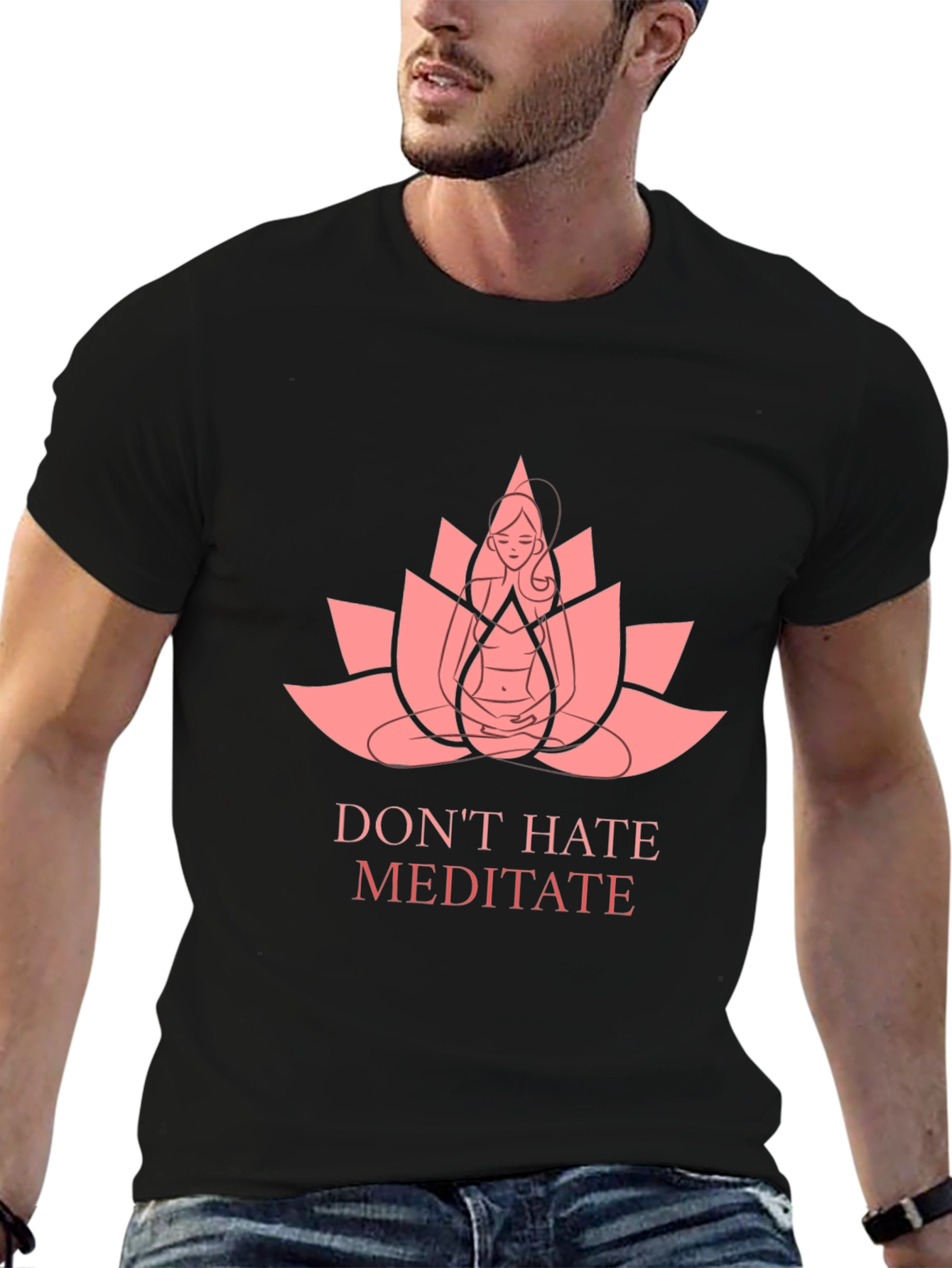 Meditate Lotus Graphic Tee - Relaxed Fit Black T-Shirt