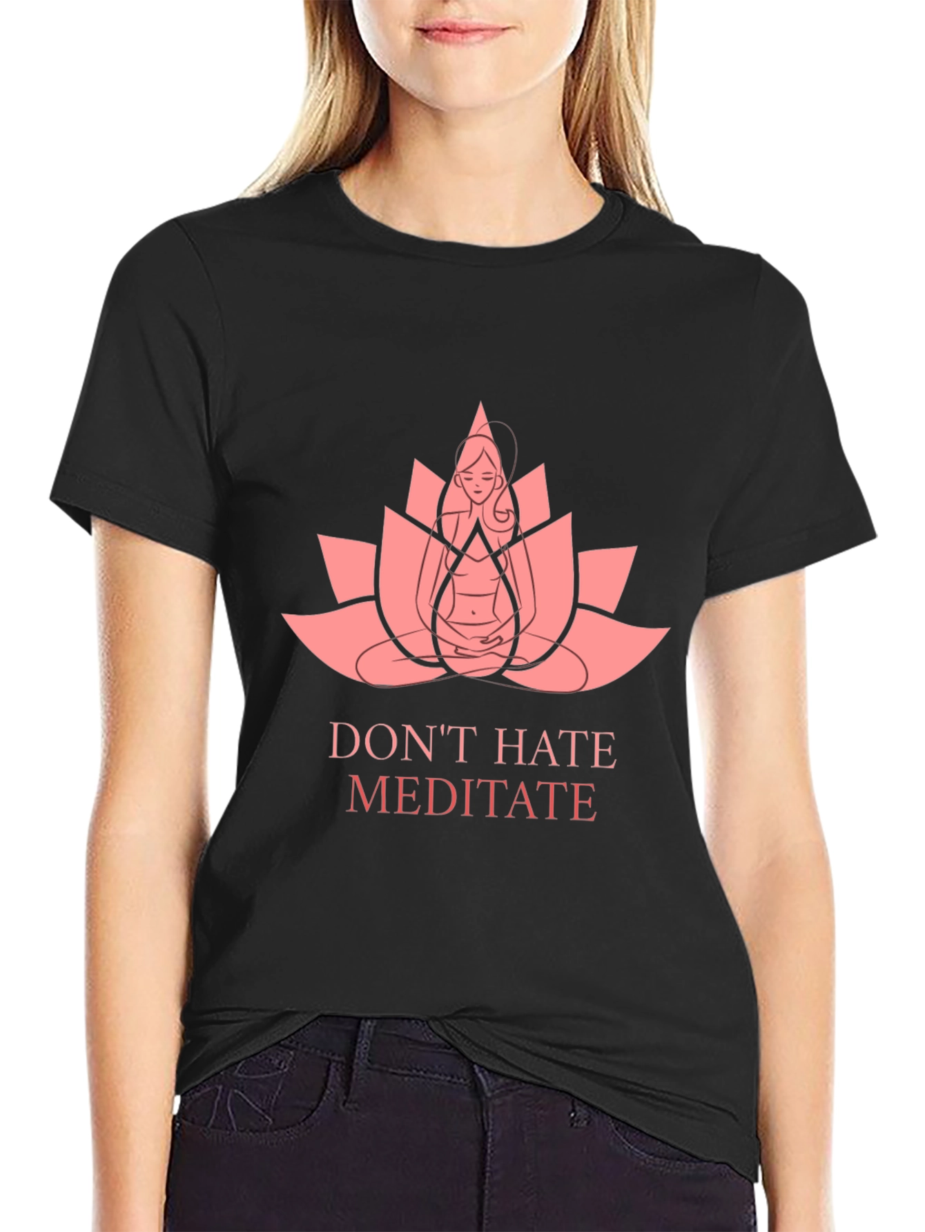 Meditate Lotus Graphic Tee - Relaxed Fit Black T-Shirt