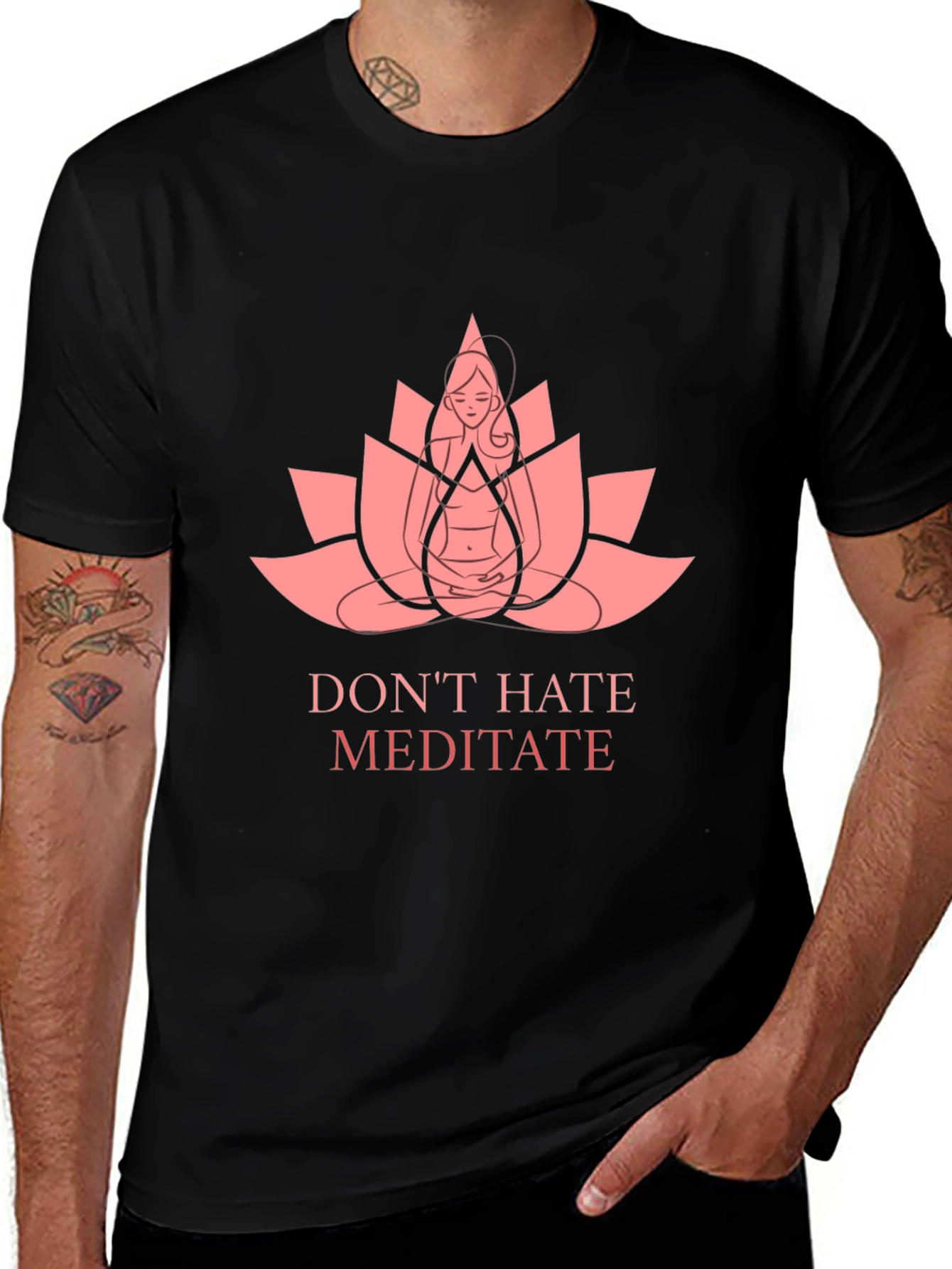 Meditate Lotus Graphic Tee - Relaxed Fit Black T-Shirt