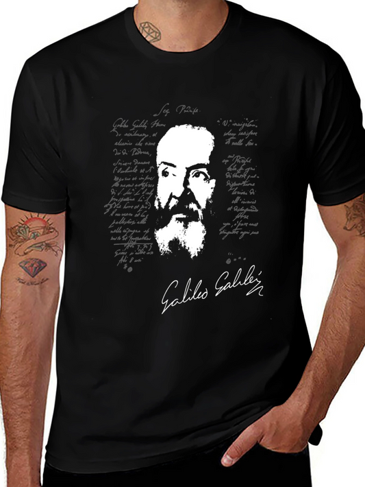 Galileo Galilei Portrait Graphic Tee - Black