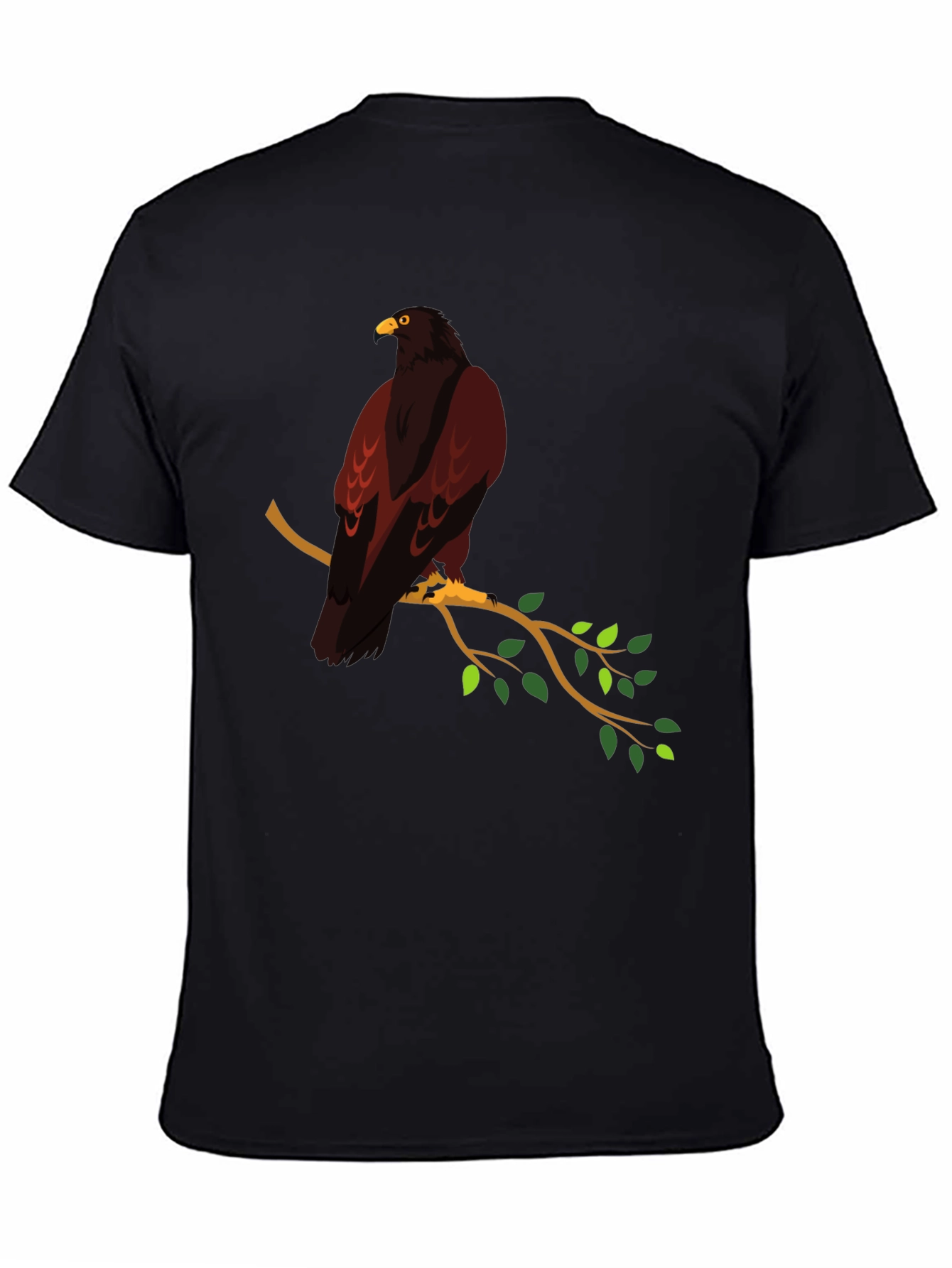 Eagle Perched on Branch Graphic T-Shirt - Black