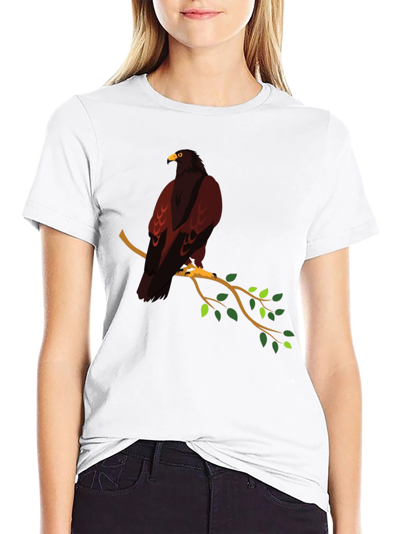 Eagle Perched on Branch Graphic T-Shirt - Black