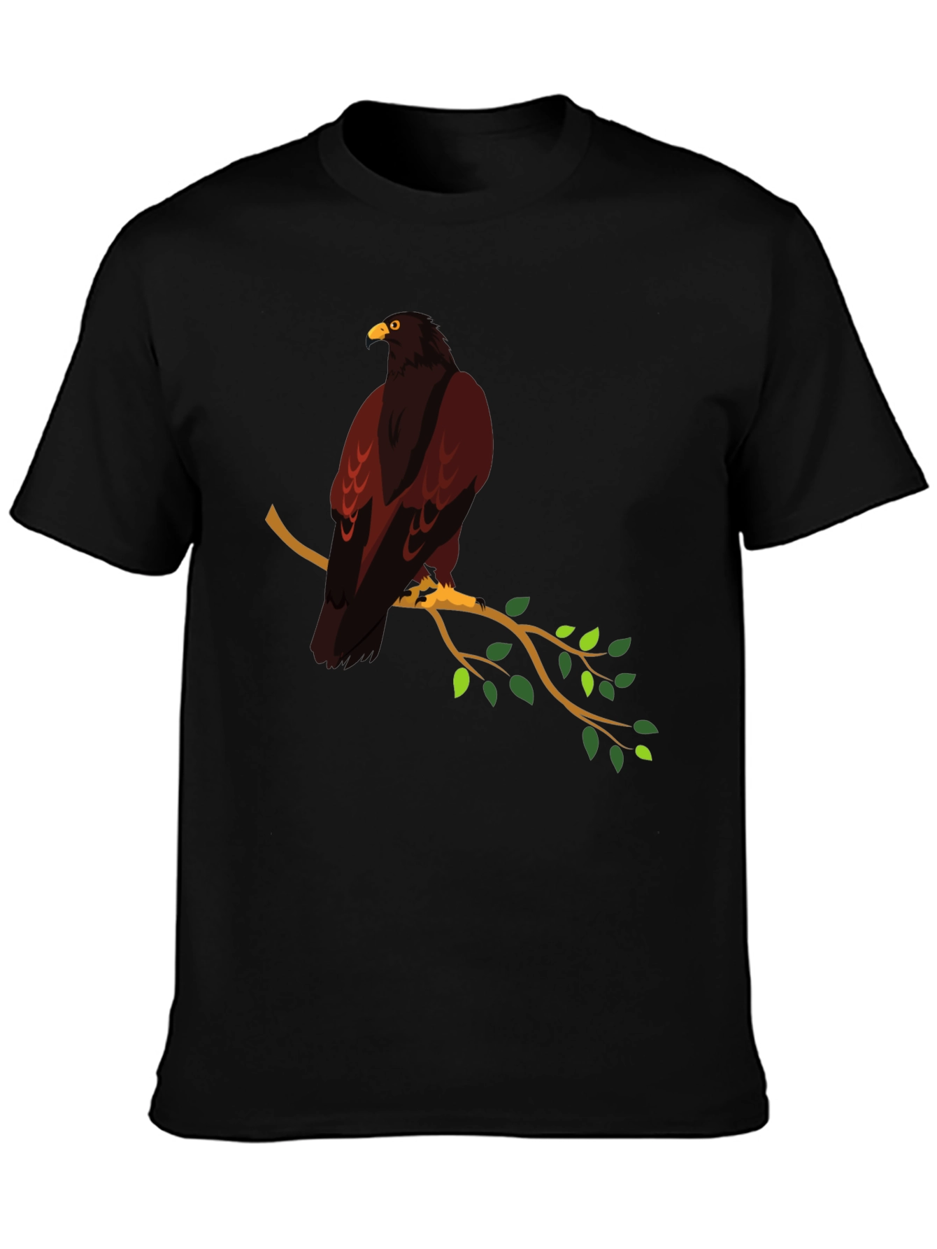 Eagle Perched on Branch Graphic T-Shirt - Black