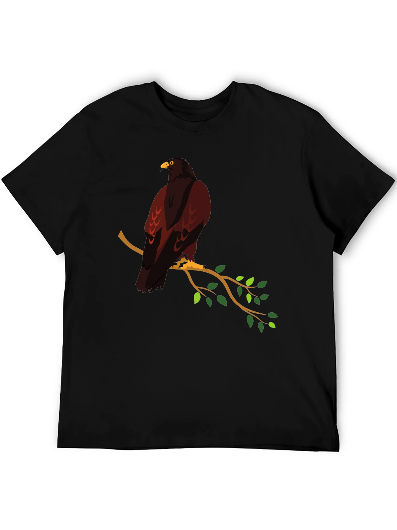 Eagle Perched on Branch Graphic T-Shirt - Black