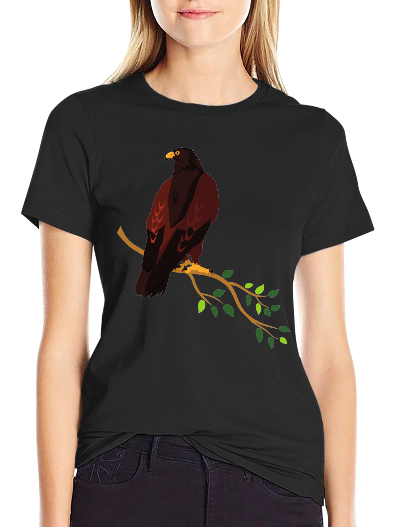 Eagle Perched on Branch Graphic T-Shirt - Black