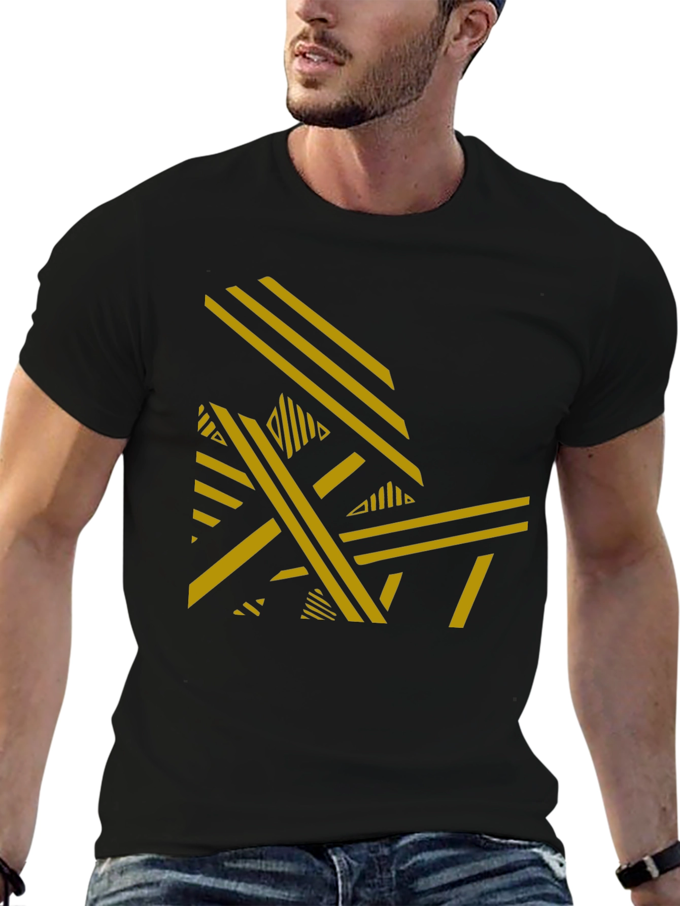 Abstract Geometric Pattern Black T-Shirt