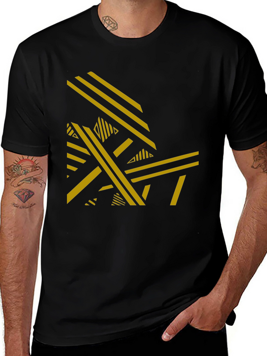 Abstract Geometric Pattern Black T-Shirt