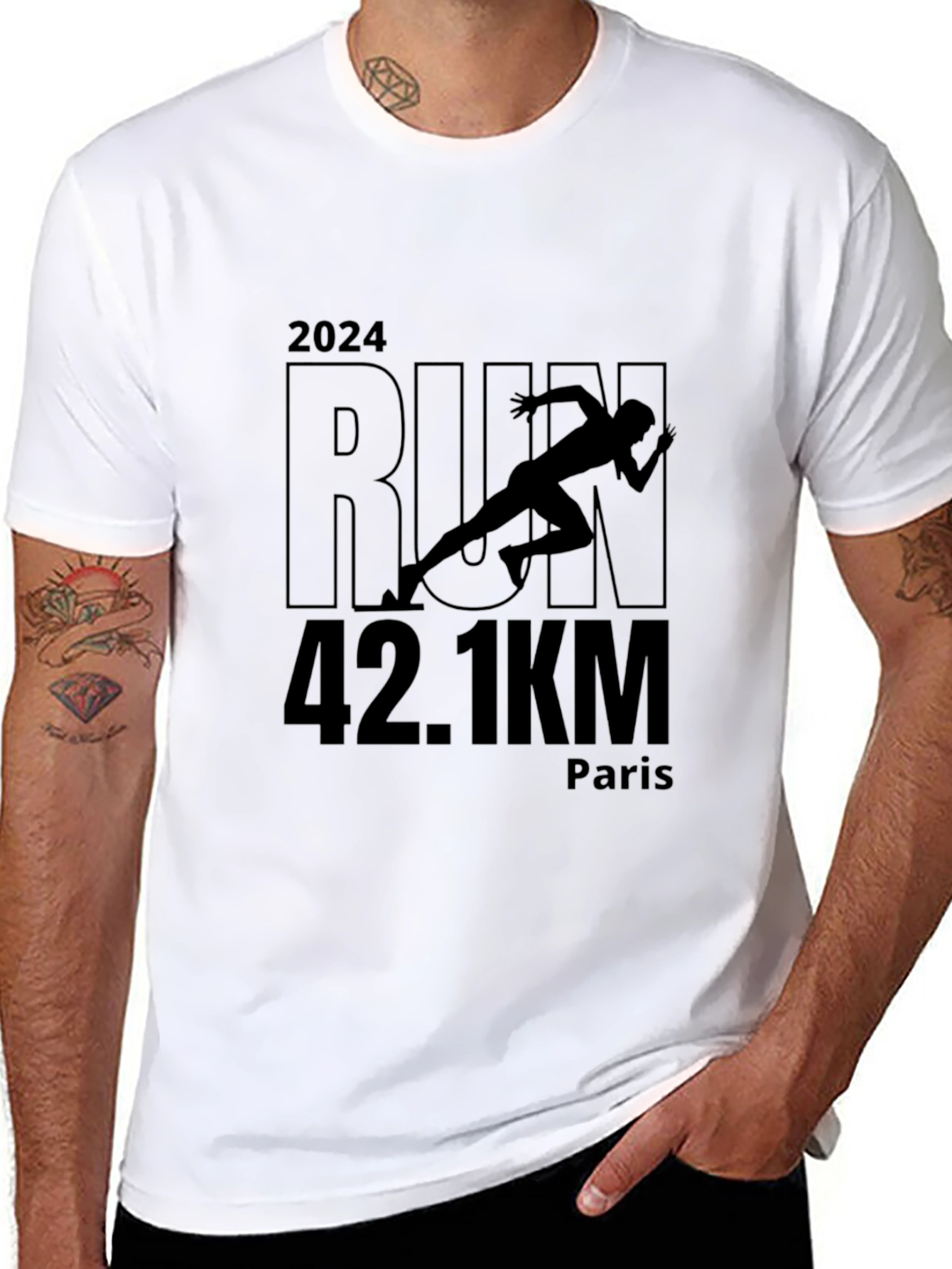 Marathon Run 2024 T-Shirt: Paris 42.1KM