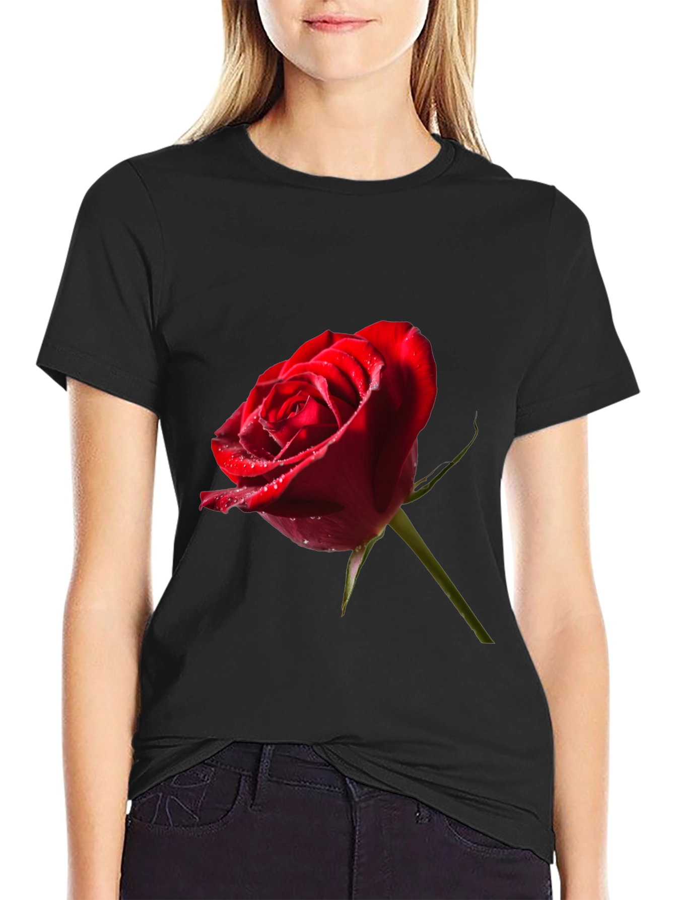 Red Rose Graphic Tee - Elegant Floral Design