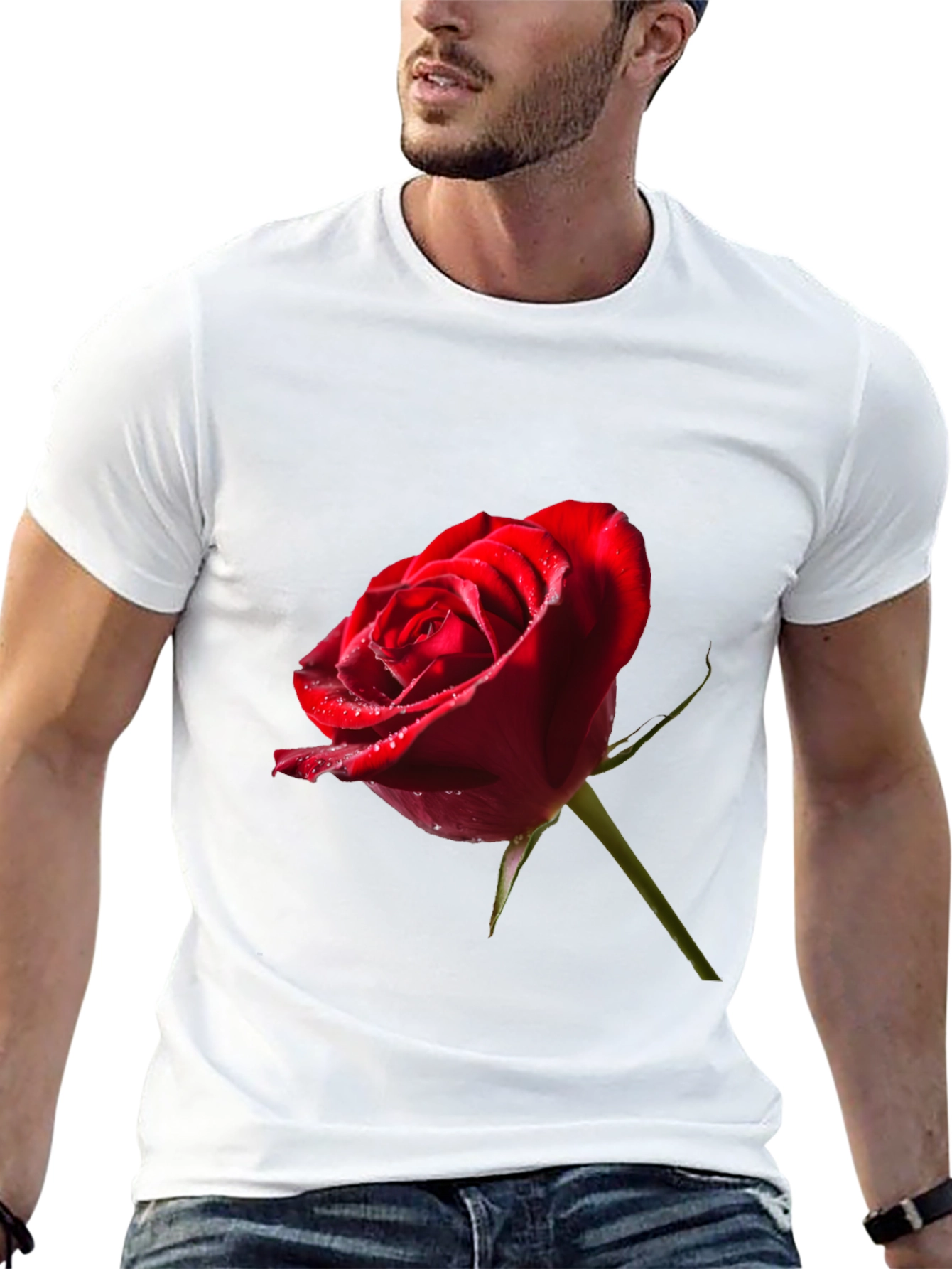 Red Rose Graphic Tee - Elegant Floral Design