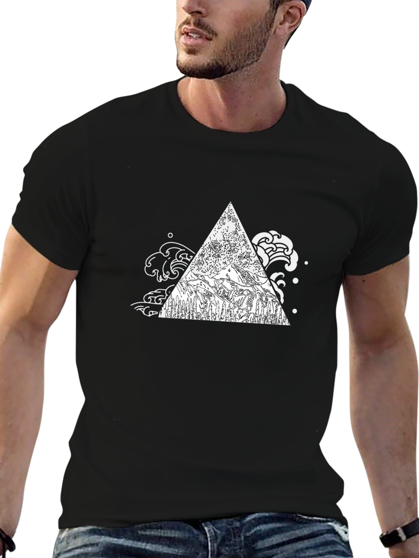 Mountain Peak Triangle Graphic Tee - Black