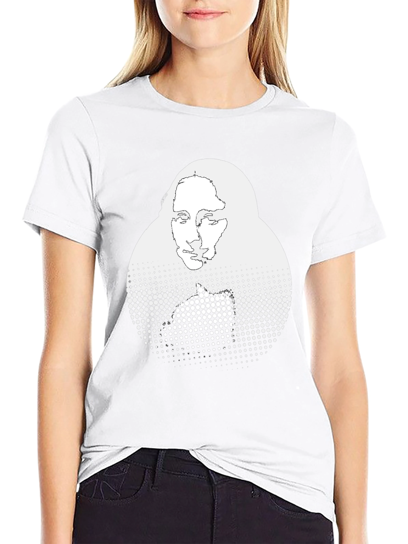 Abstract Mona Lisa Graphic Print Black T-Shirt