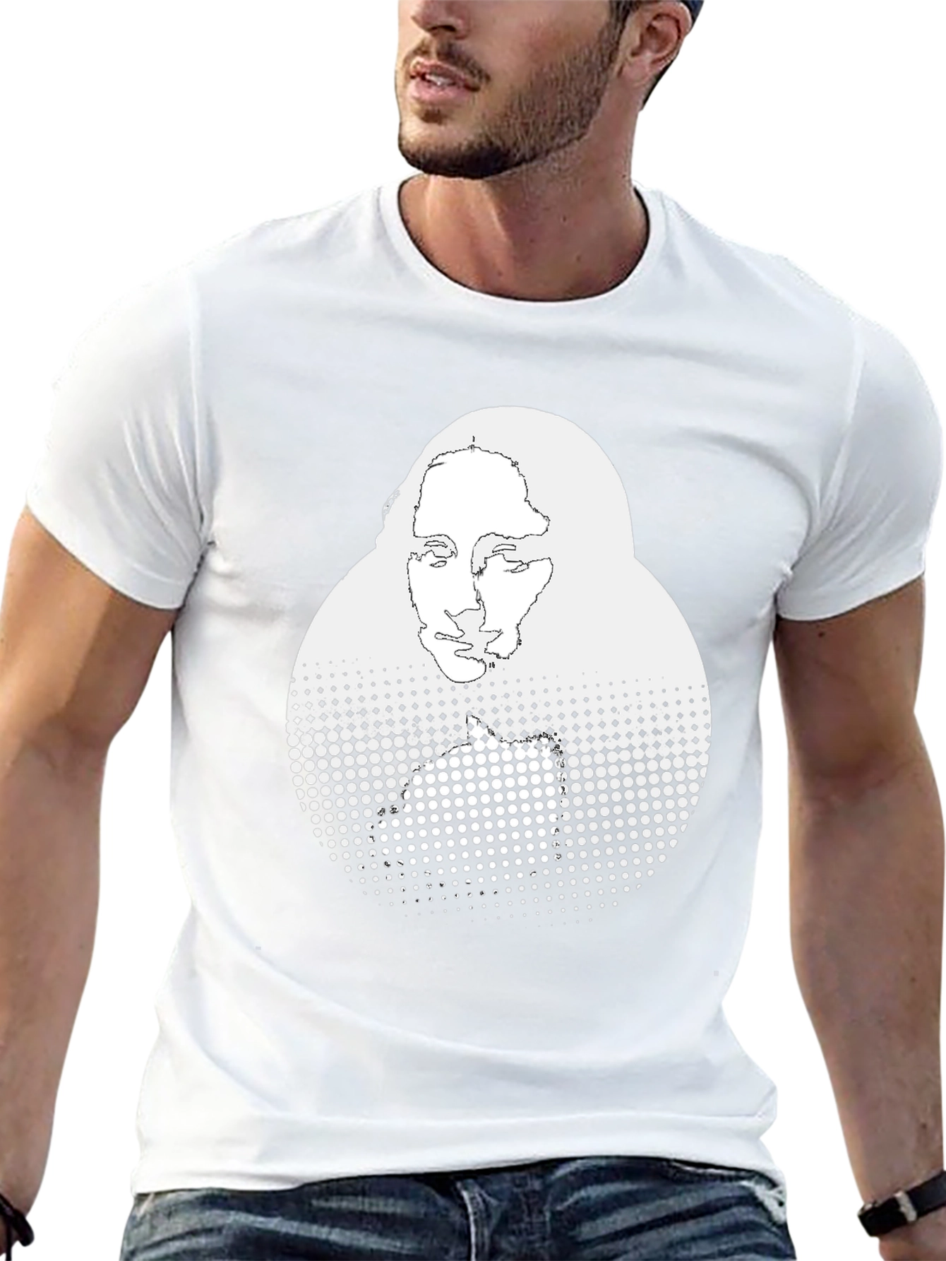 Abstract Mona Lisa Graphic Print Black T-Shirt
