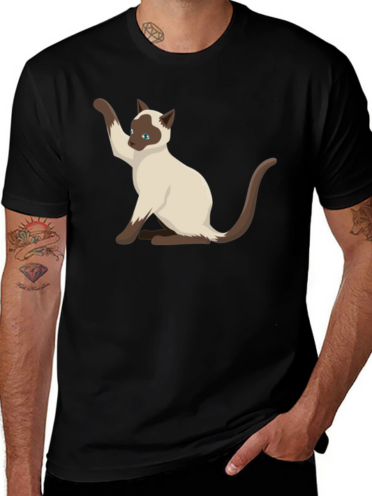 Siamese Cat Graphic Tee - Black Cotton Shirt