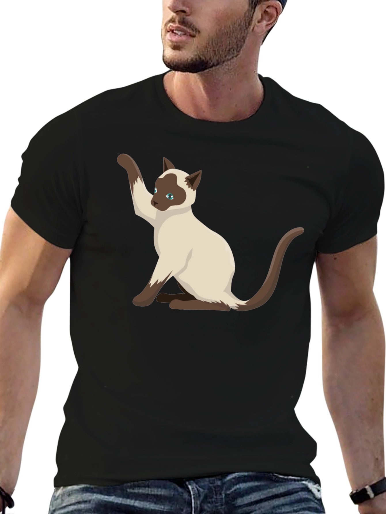 Siamese Cat Graphic Tee - Black Cotton Shirt