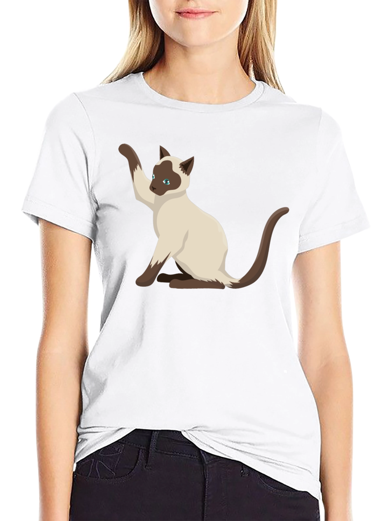 Siamese Cat Graphic Tee - Black Cotton Shirt