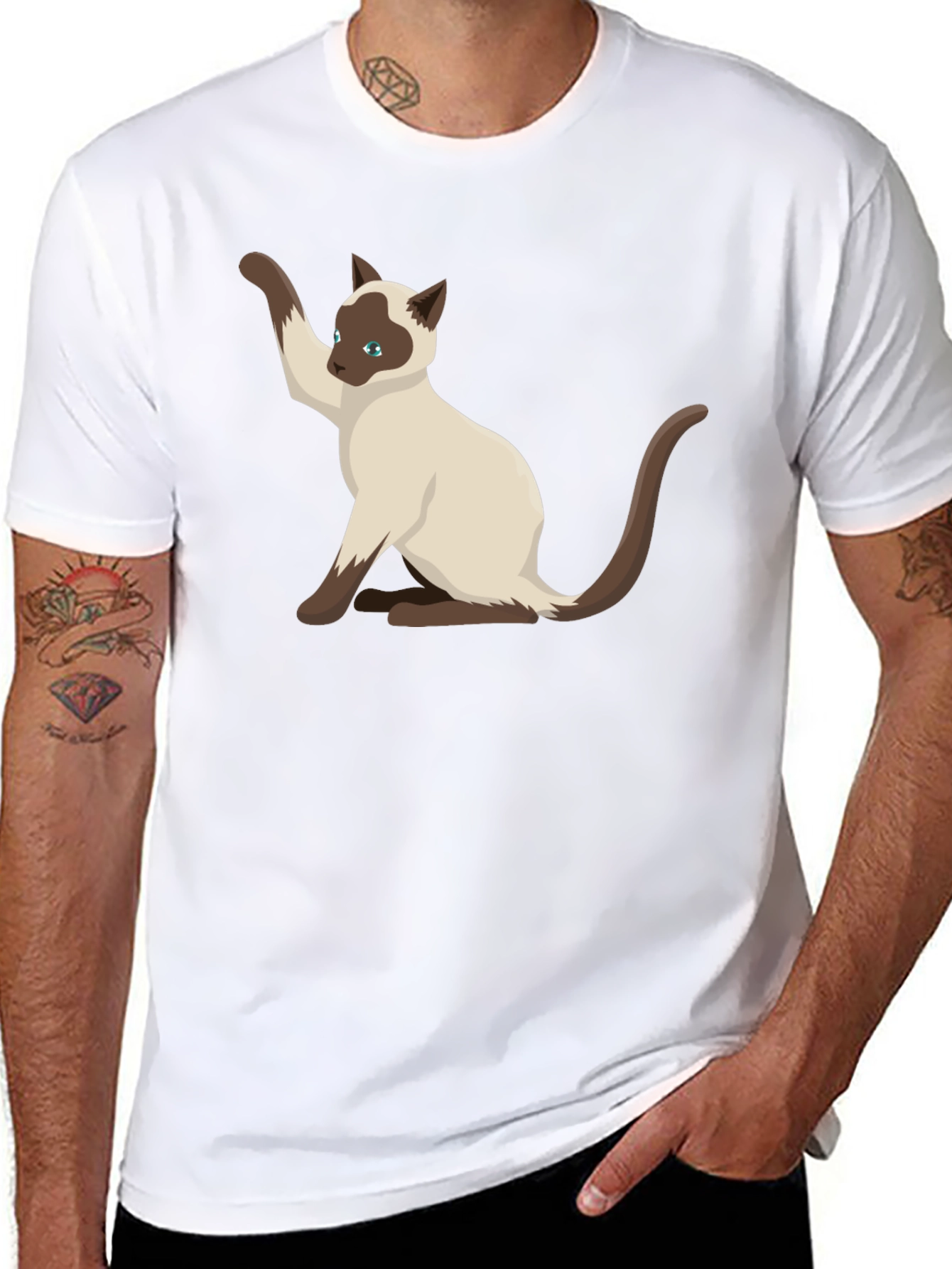 Siamese Cat Graphic Tee - Black Cotton Shirt