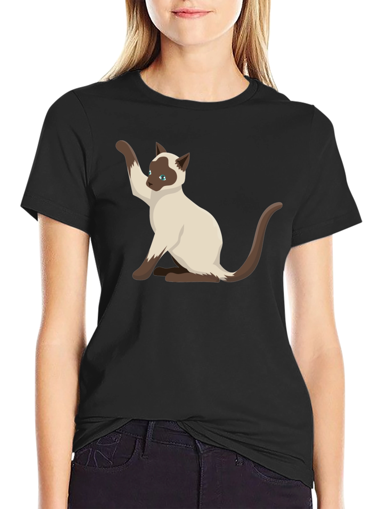 Siamese Cat Graphic Tee - Black Cotton Shirt