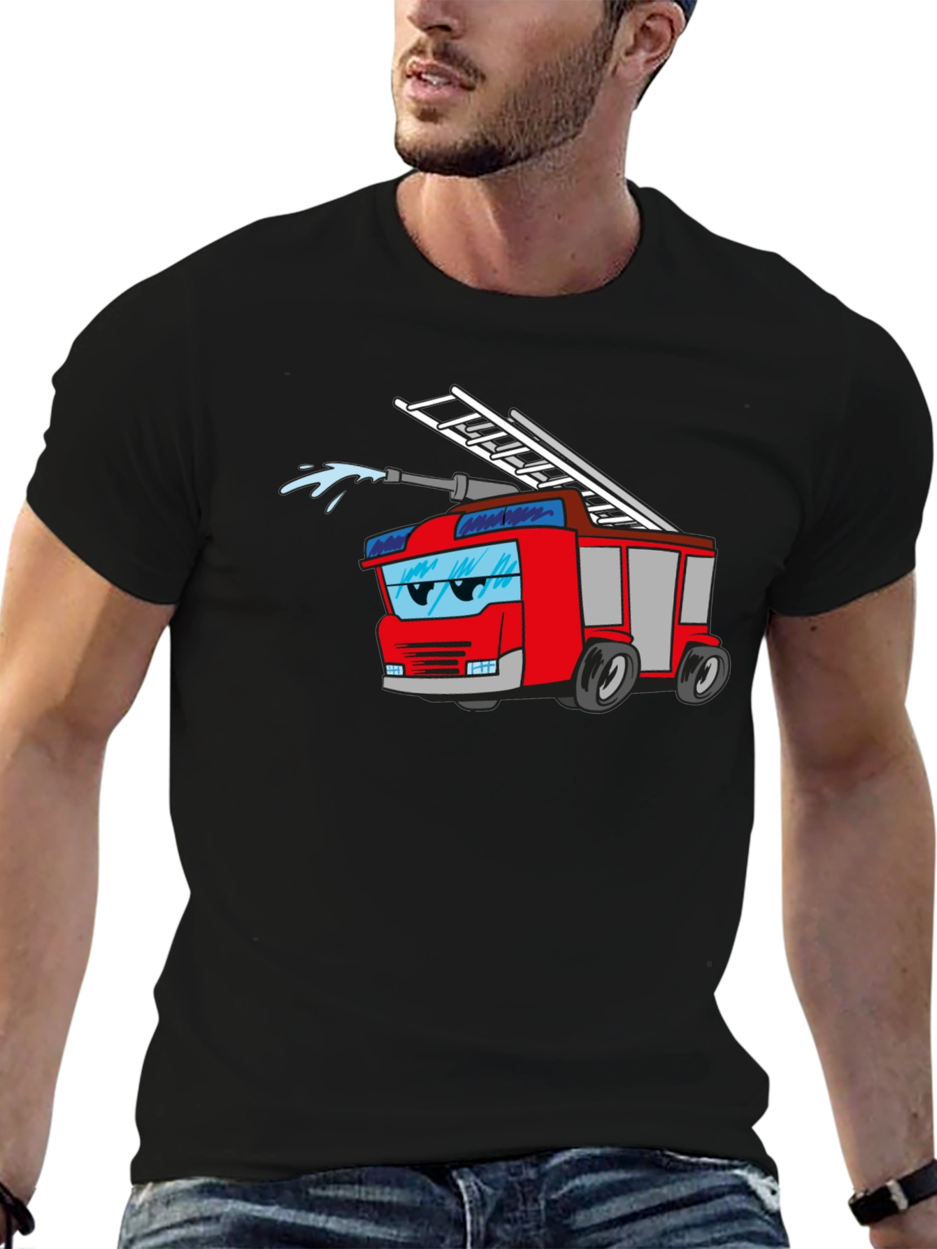 Cartoon Fire Truck Graphic Tee