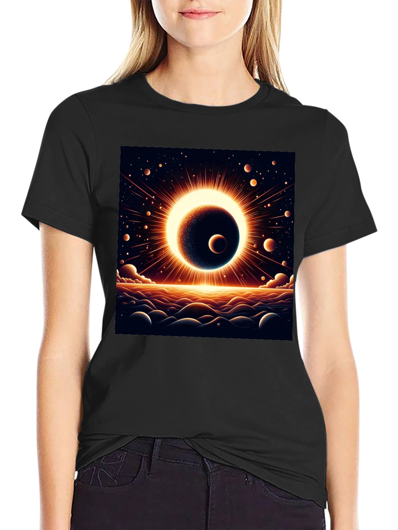 Solar Eclipse Graphic Black Tee