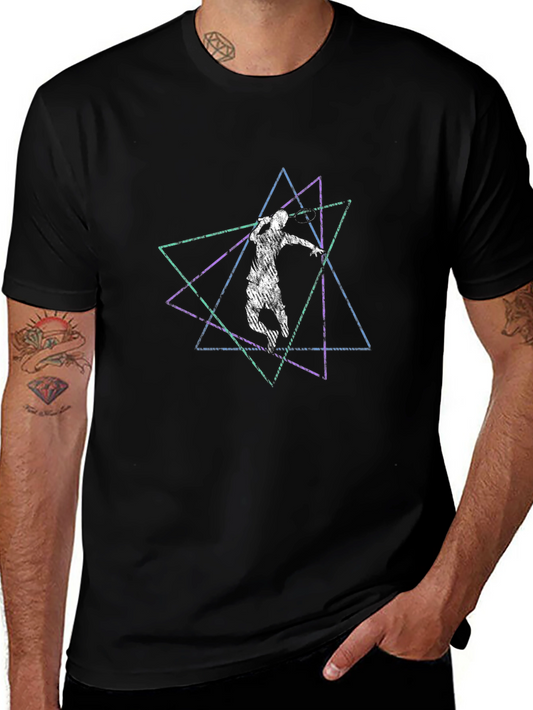 Geometric Tennis Player Graphic Black Tee