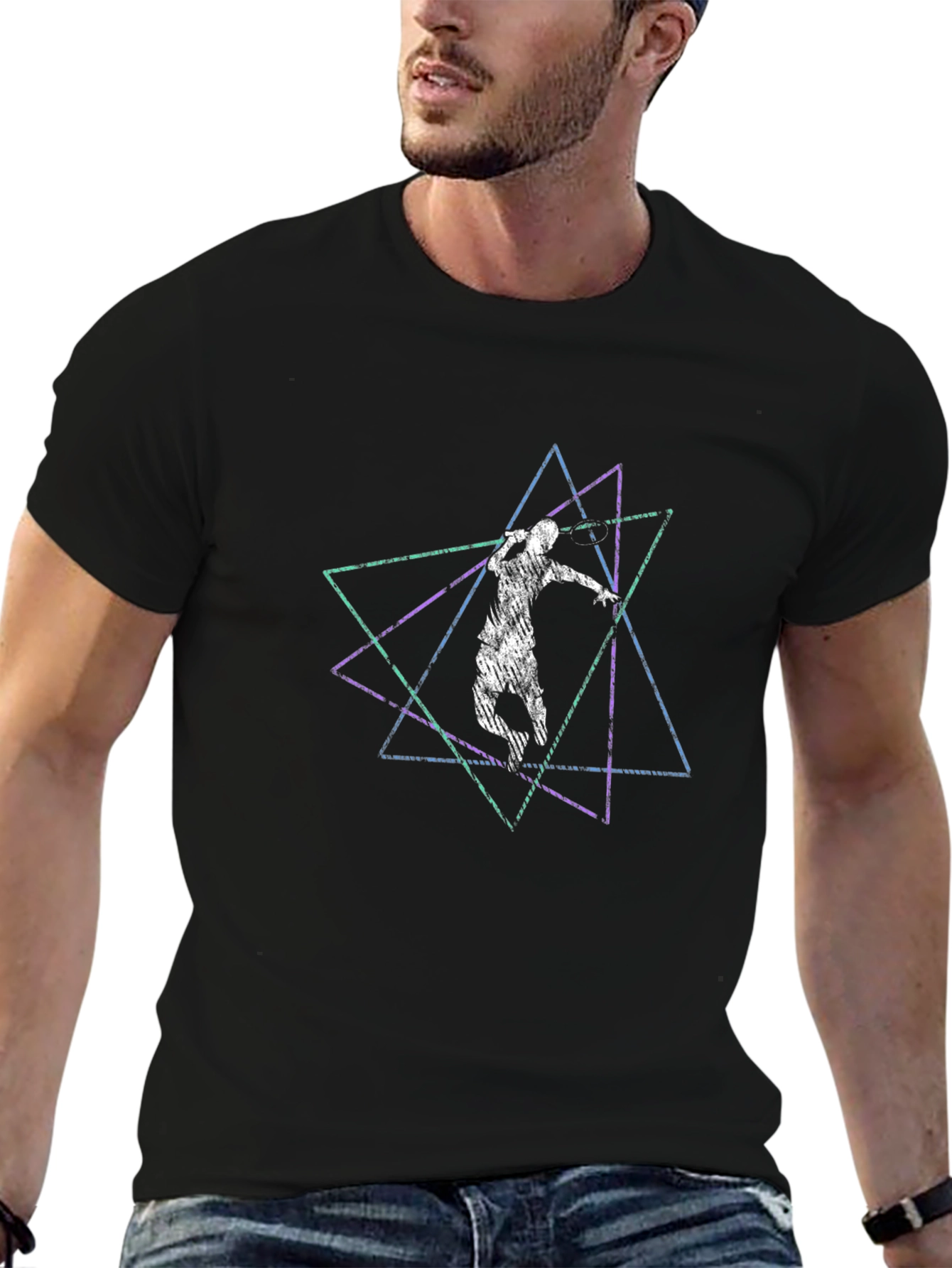 Geometric Tennis Player Graphic Black Tee