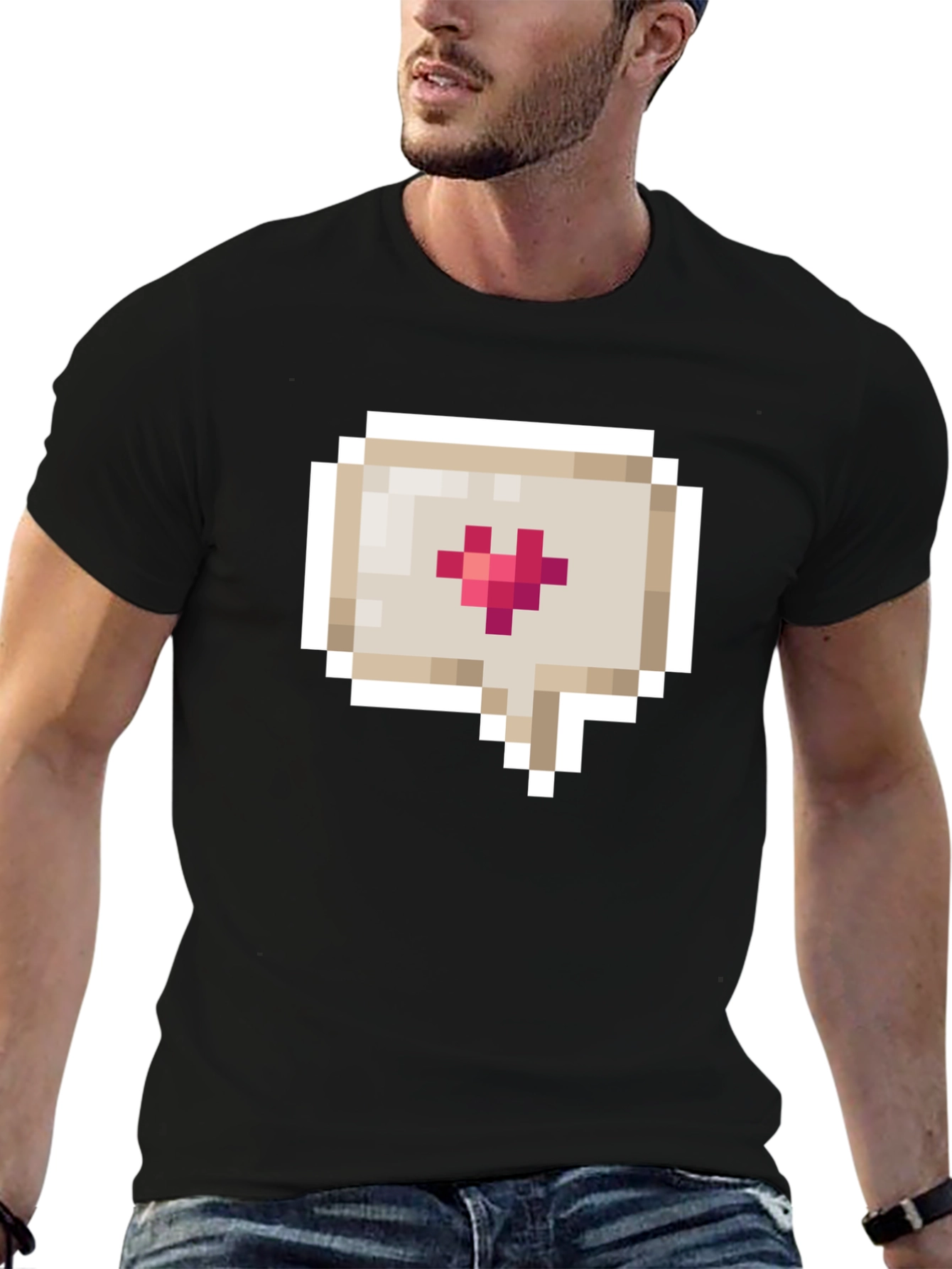 Pixel Heart Speech Bubble Black T-Shirt
