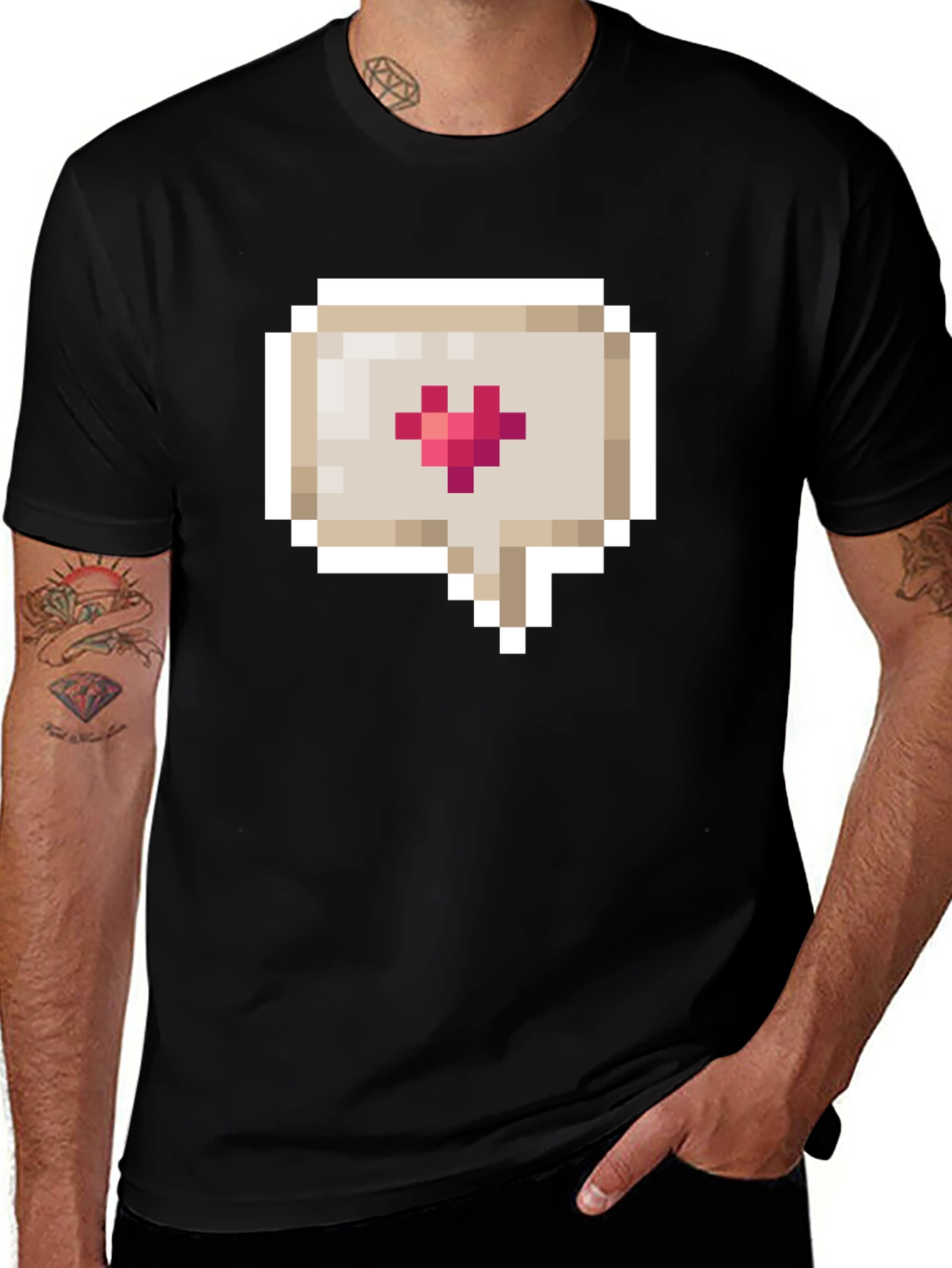 Pixel Heart Speech Bubble Black T-Shirt