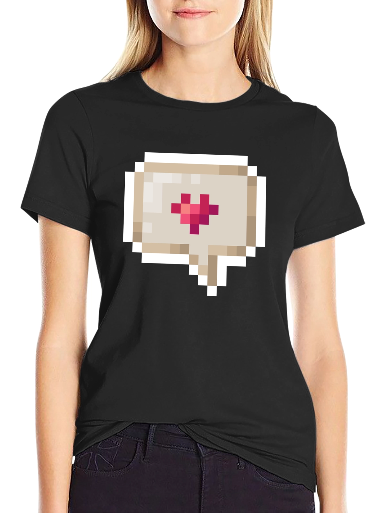 Pixel Heart Speech Bubble Black T-Shirt