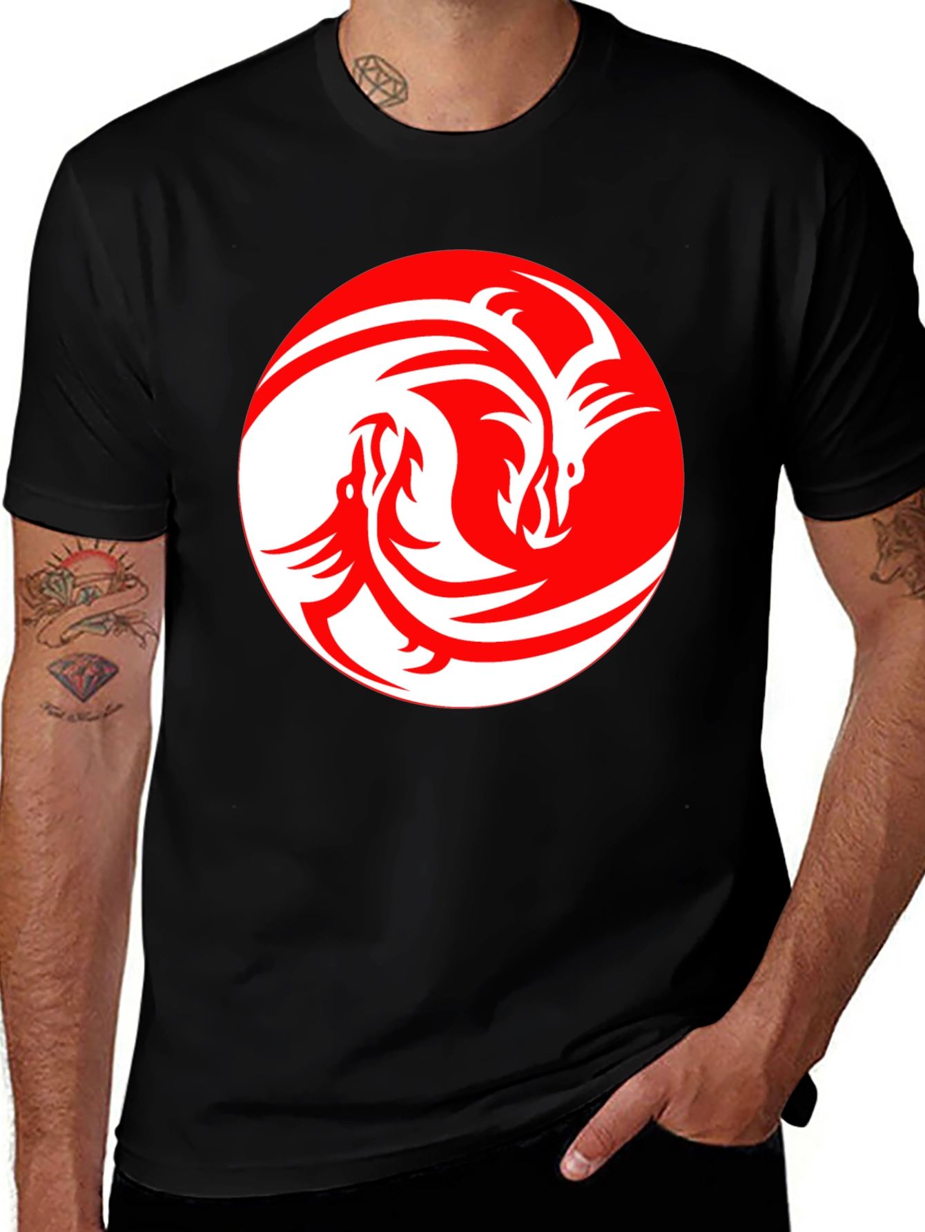 Dragon Yin Yang Graphic Tee - Black