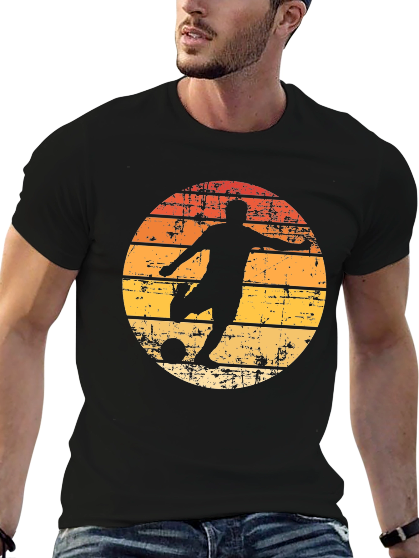 Retro Soccer Player Graphic Tee - Black