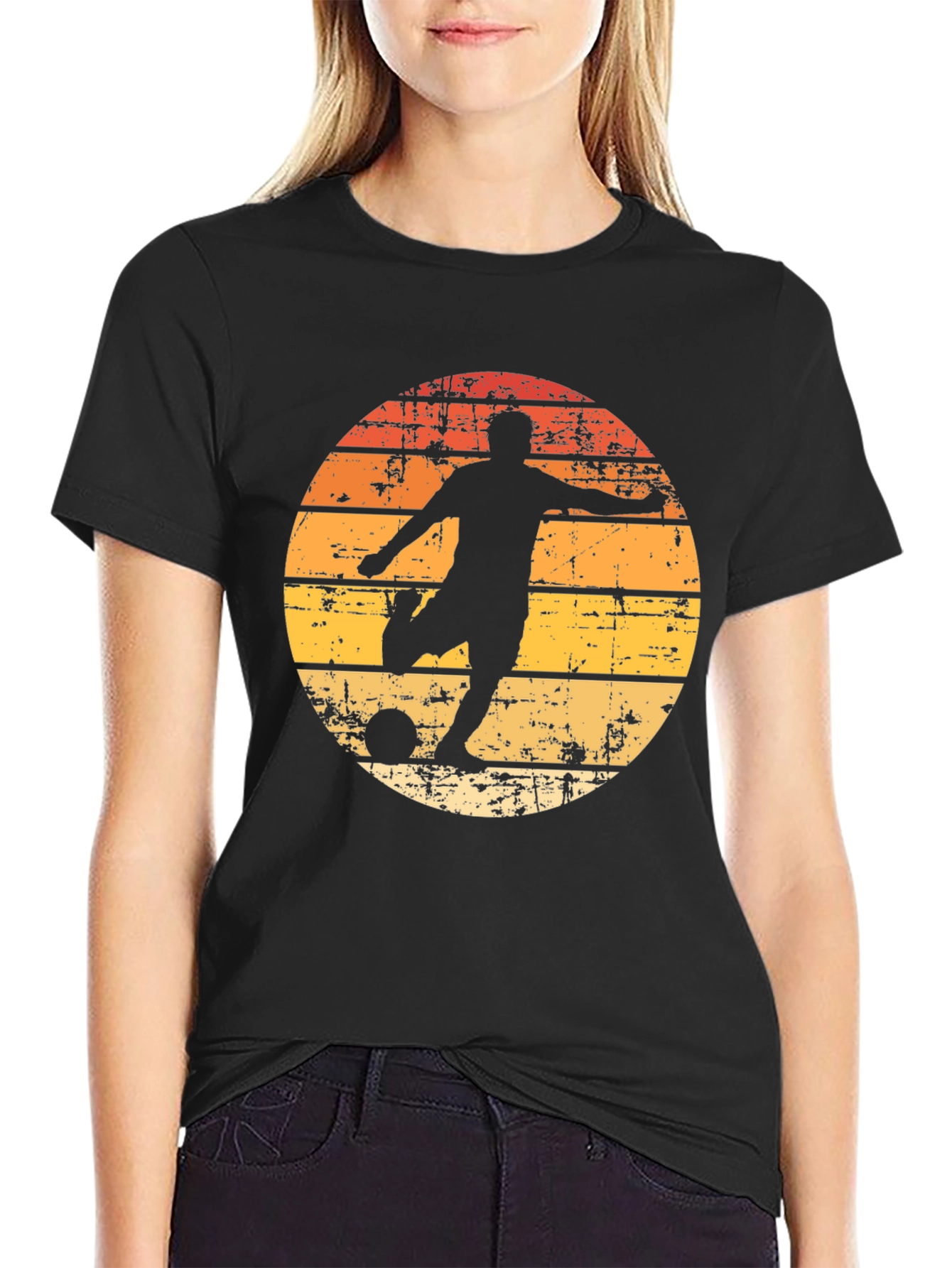 Retro Soccer Player Graphic Tee - Black