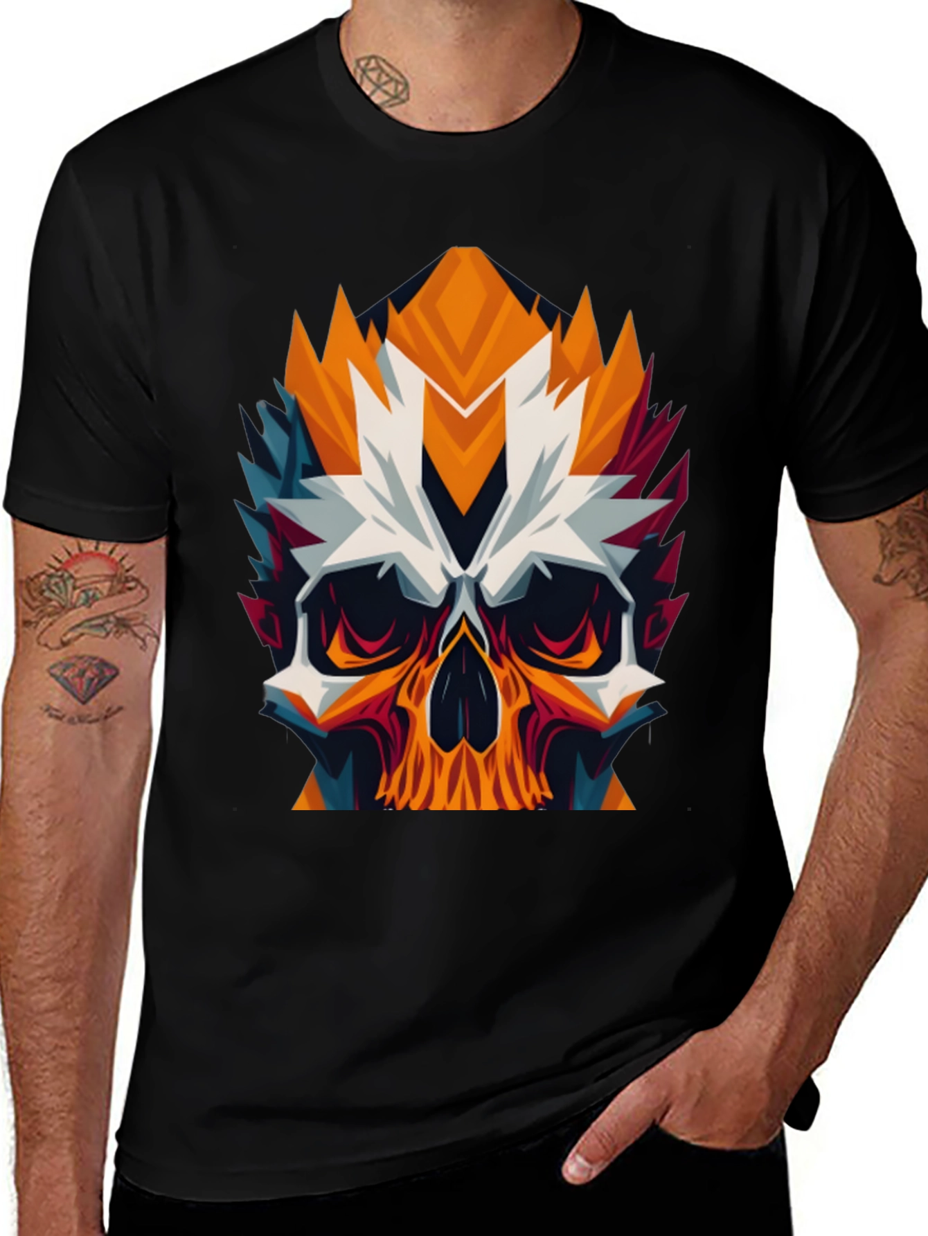 Geometric Skull Graphic Tee - Bold Black T-Shirt