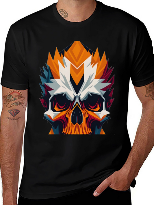 Geometric Skull Graphic Tee - Bold Black T-Shirt