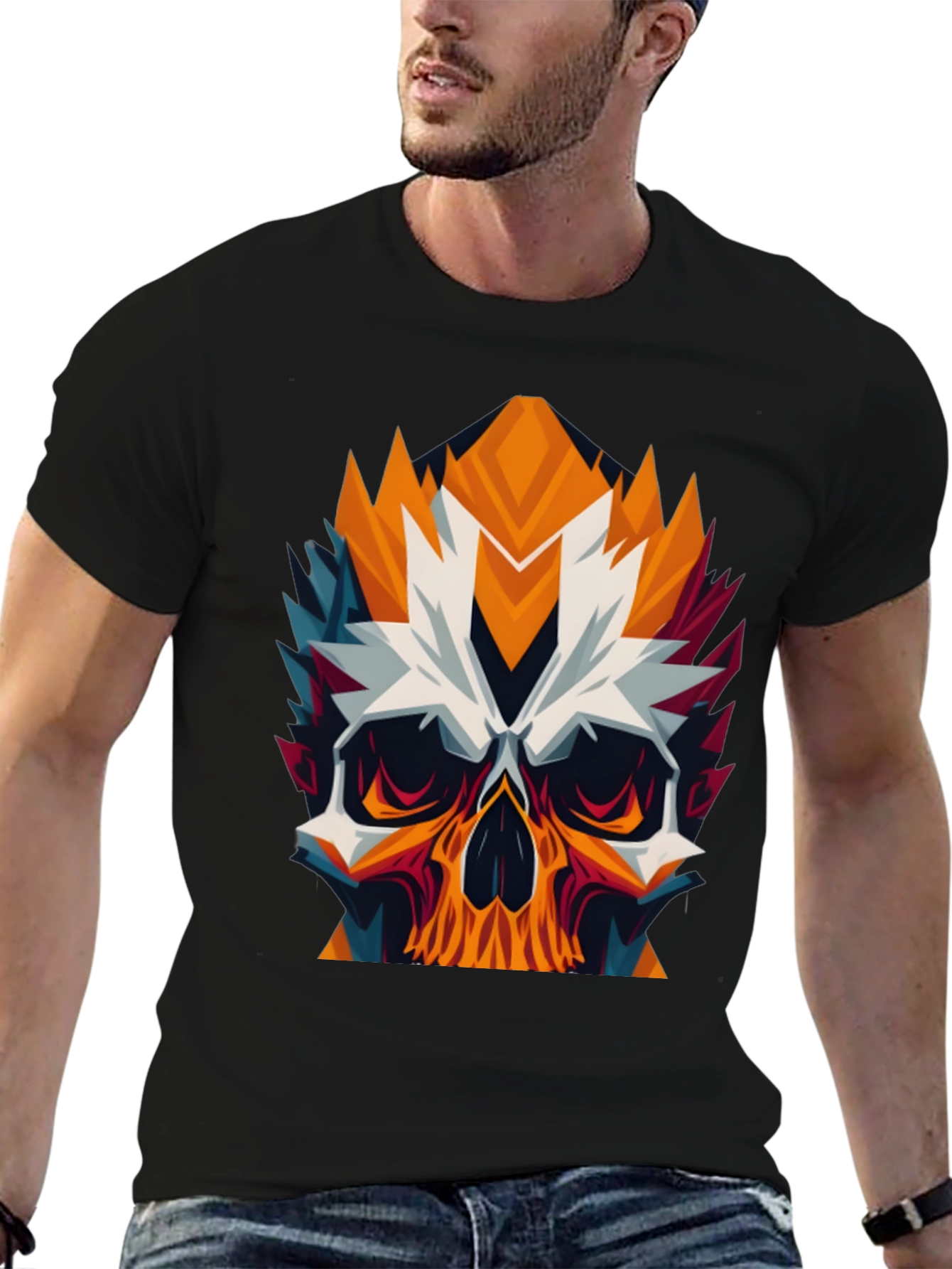 Geometric Skull Graphic Tee - Bold Black T-Shirt
