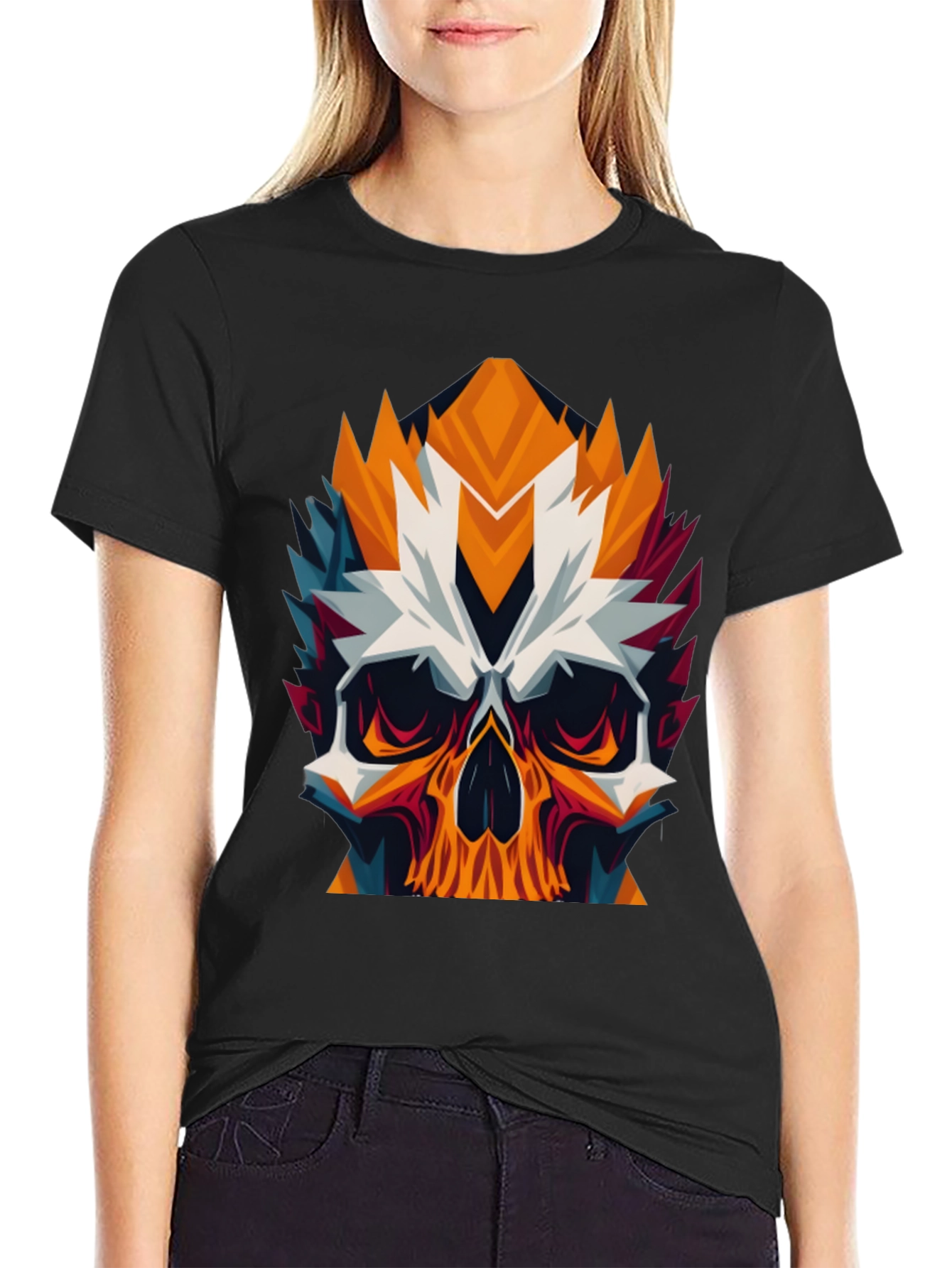 Geometric Skull Graphic Tee - Bold Black T-Shirt