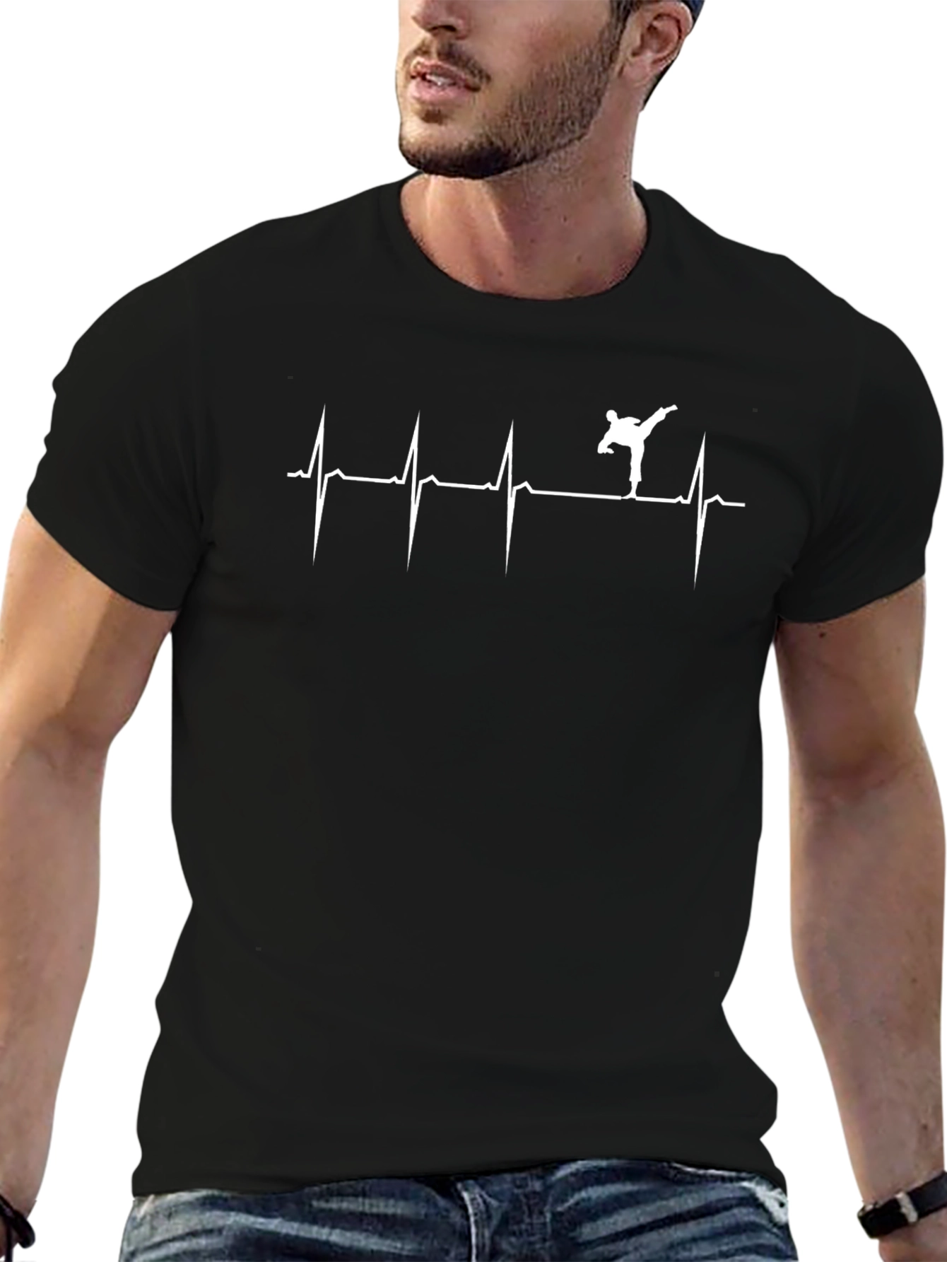 Martial Arts Heartbeat T-Shirt - Karate Kick Design
