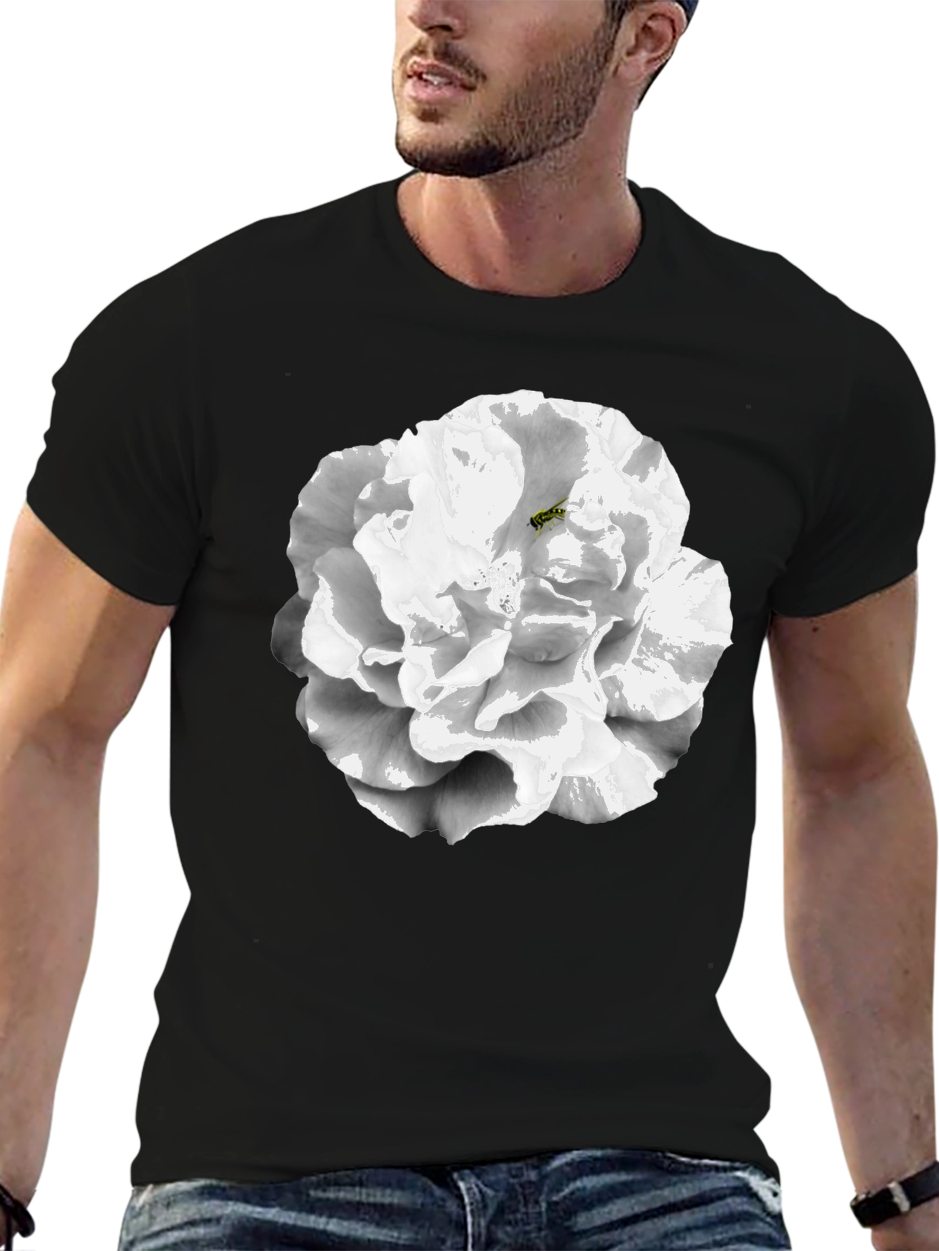 Floral Graphic T-Shirt - Black Cotton Blend