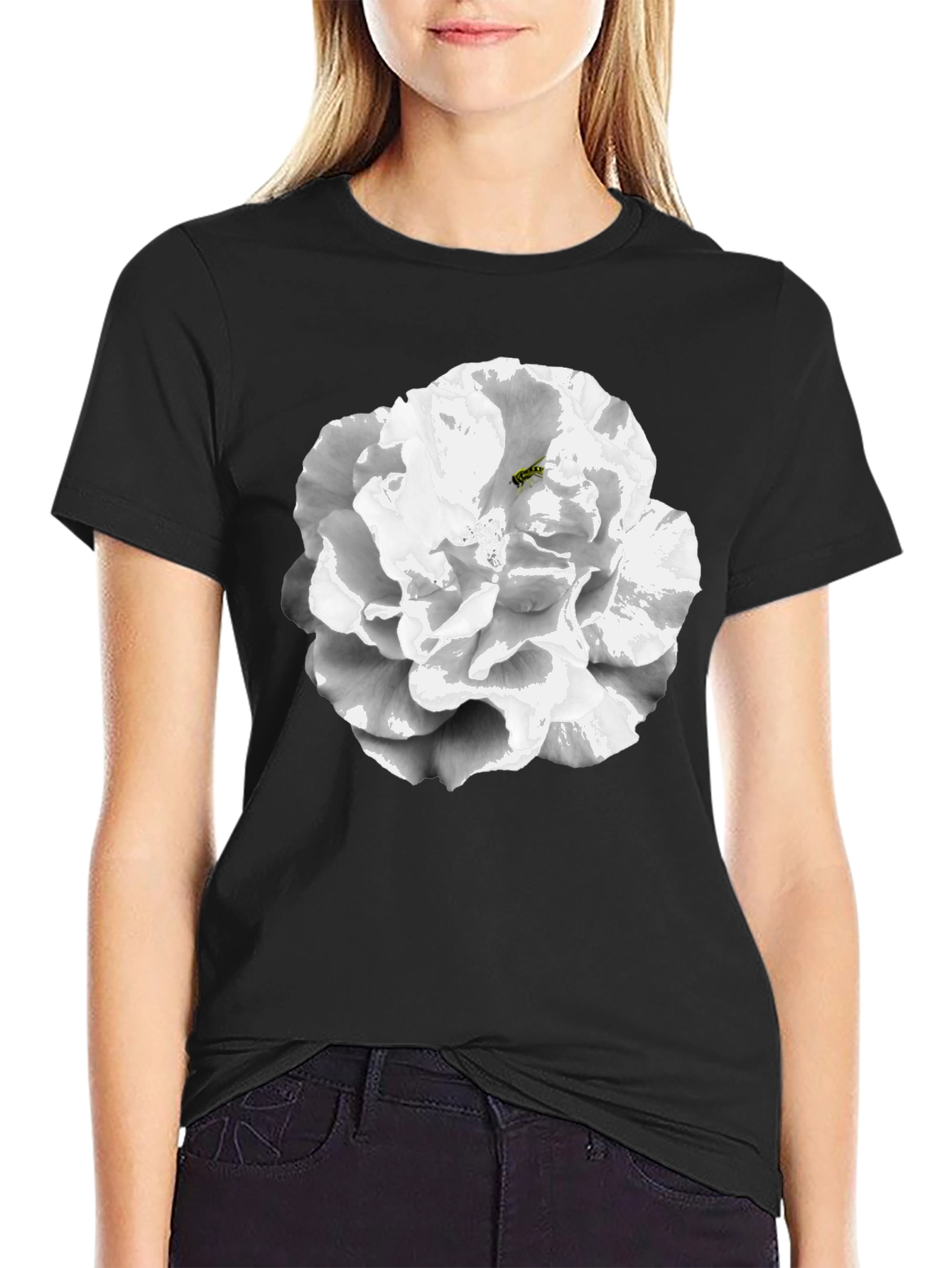 Floral Graphic T-Shirt - Black Cotton Blend