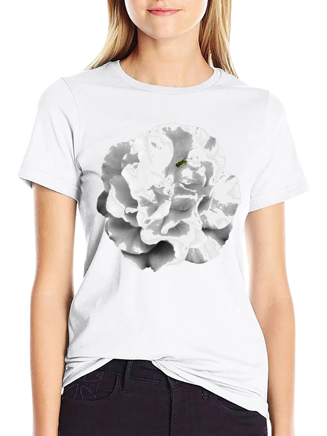 Floral Graphic T-Shirt - Black Cotton Blend