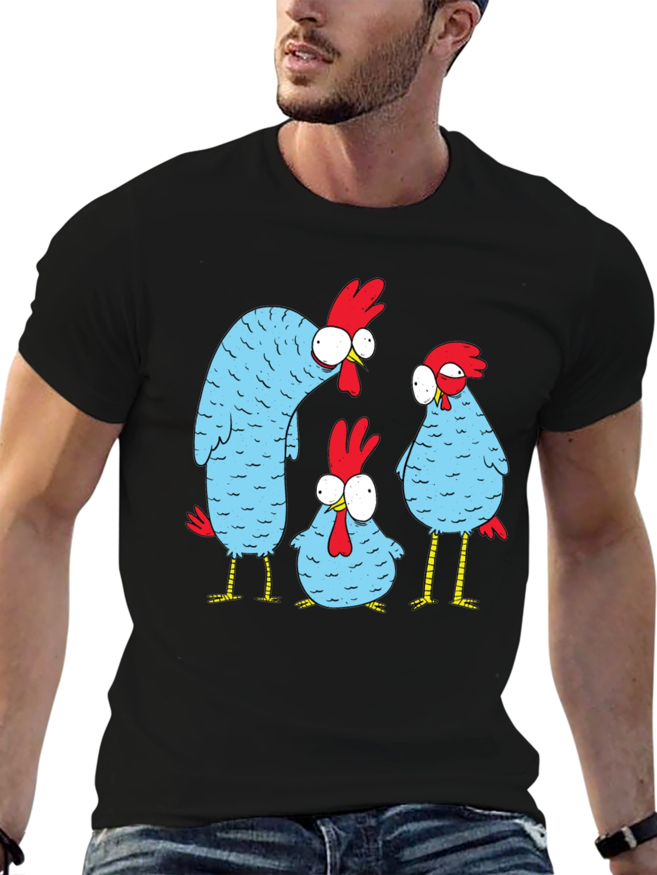 Funny Chicken Graphic T-Shirt - Black