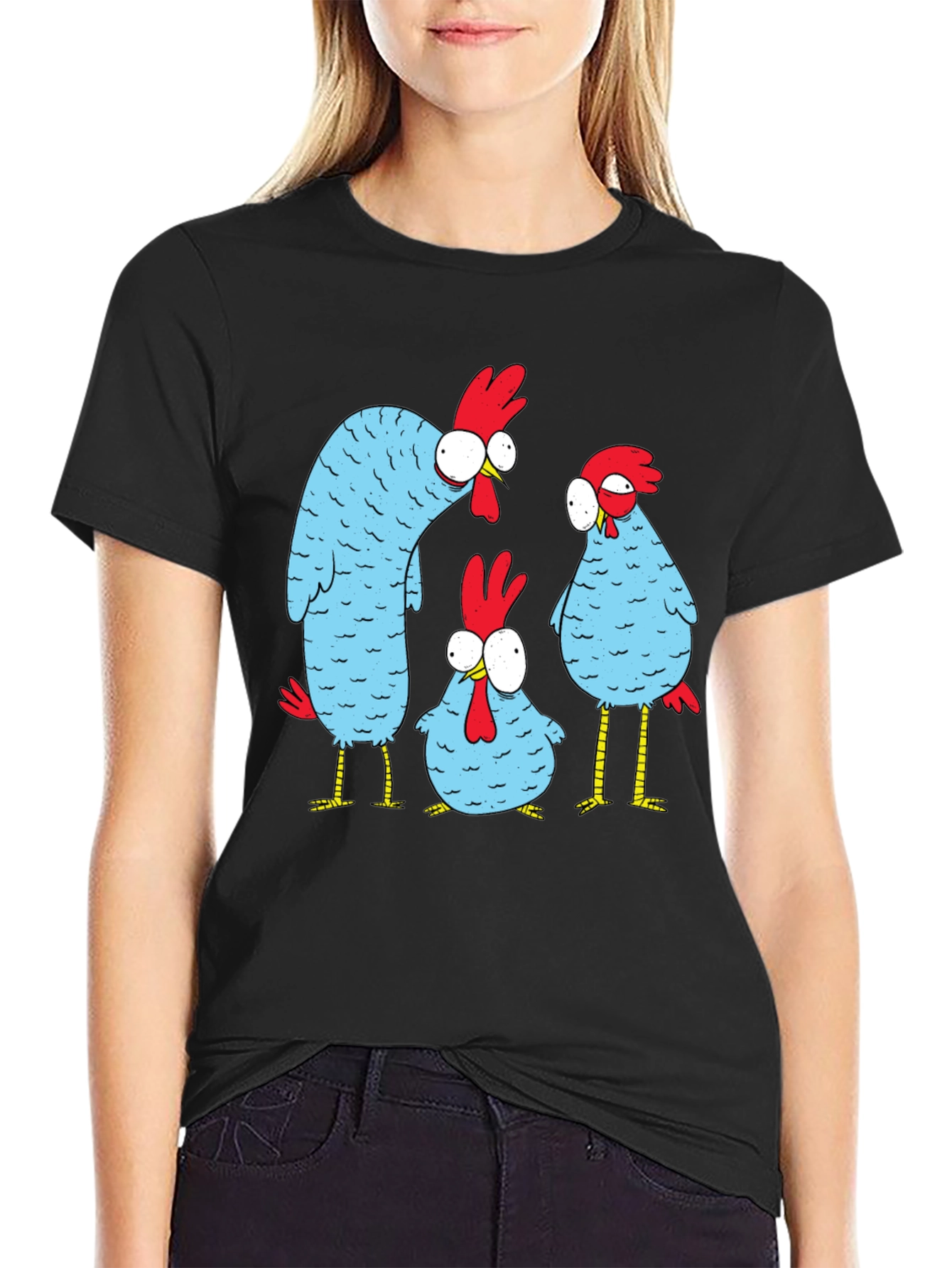 Funny Chicken Graphic T-Shirt - Black