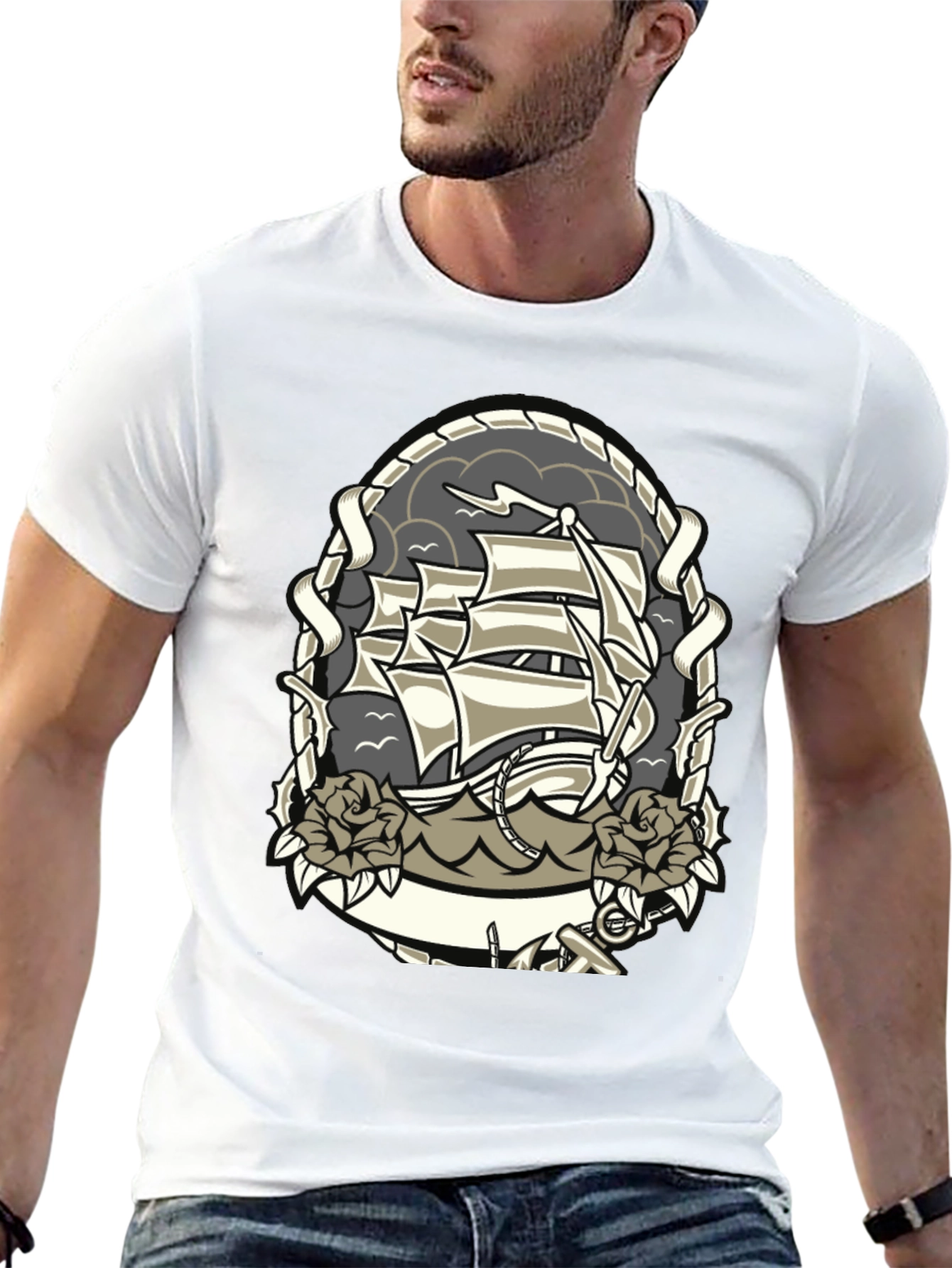 Nautical Ship Tattoo Graphic T-Shirt