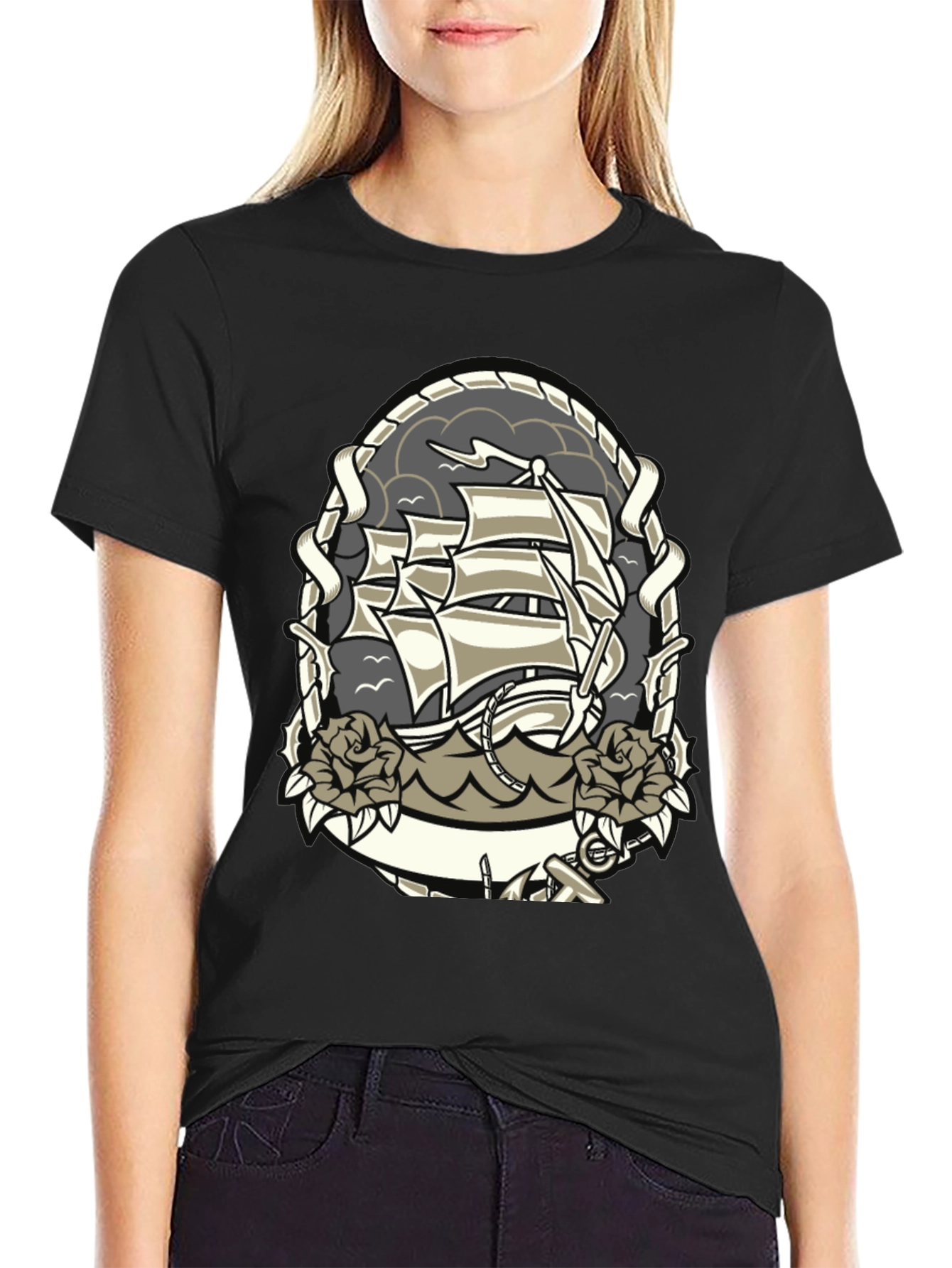 Nautical Ship Tattoo Graphic T-Shirt